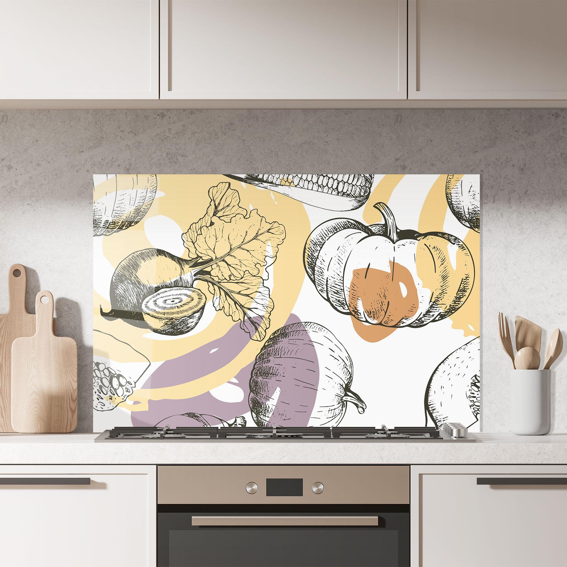 Стъклен панел за кухня Cream Vegetables Art mockup 7