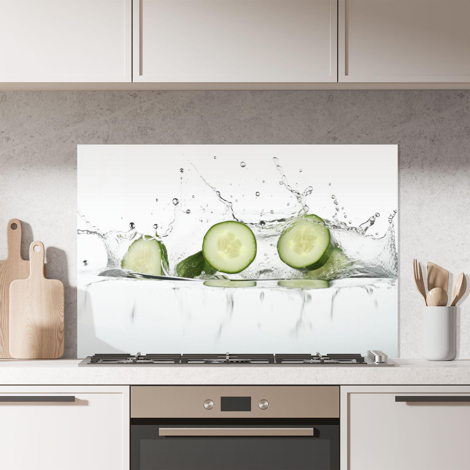 Стъклен панел за кухня Cucumber Cool Splash mockup 7
