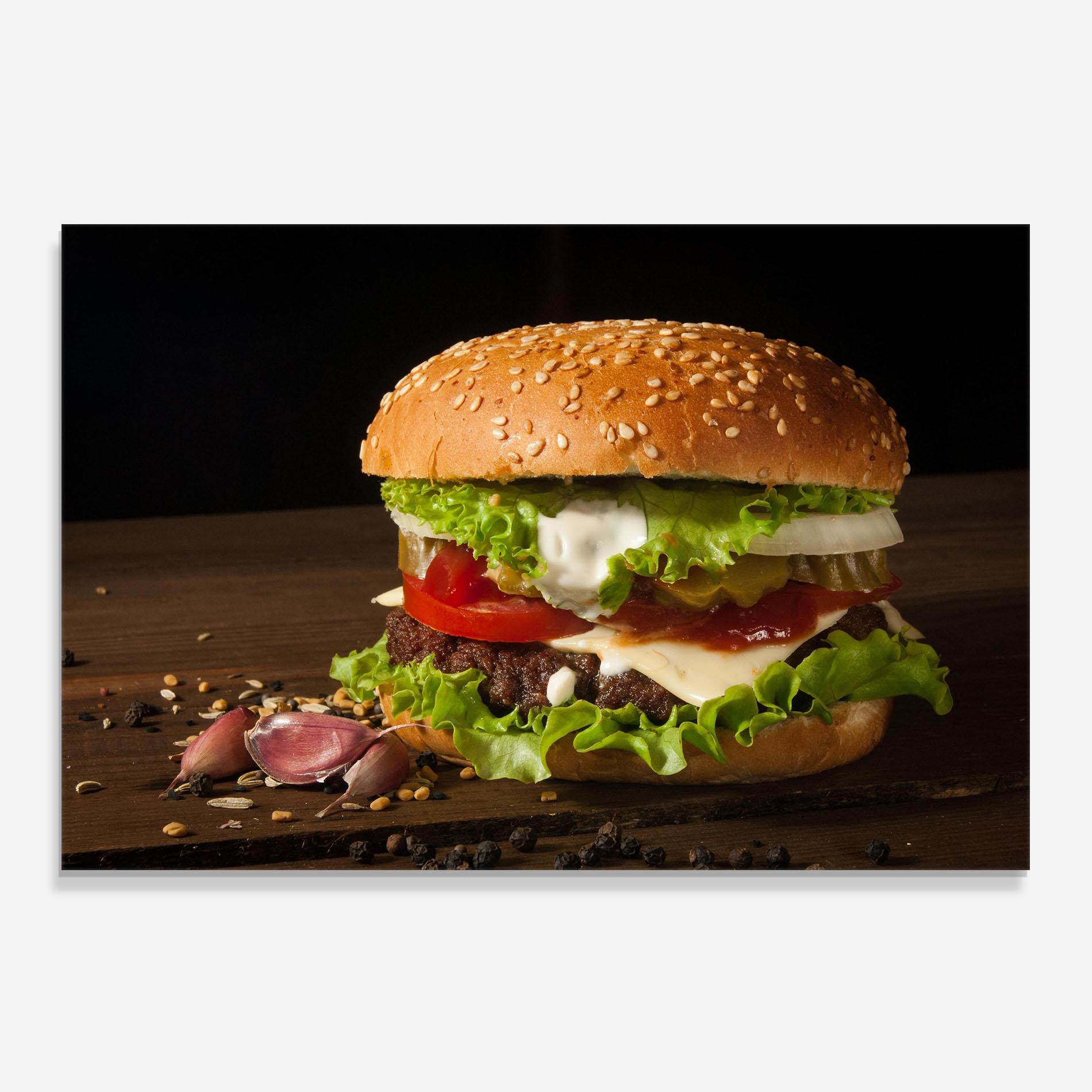 Стъклен панел за кухня Delicious Hamburger mockup 0