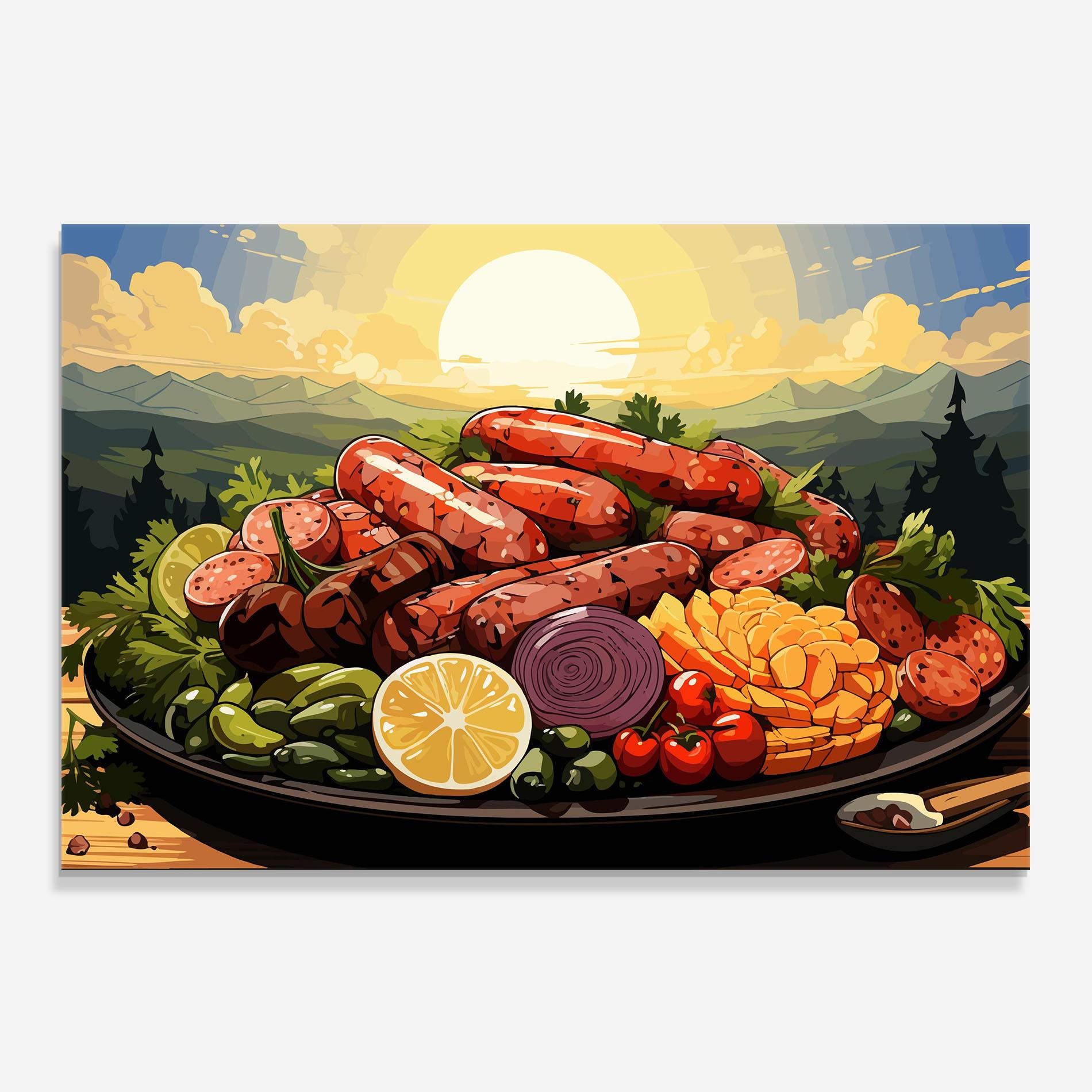 Стъклен панел за кухня Sunset Sousages mockup 0