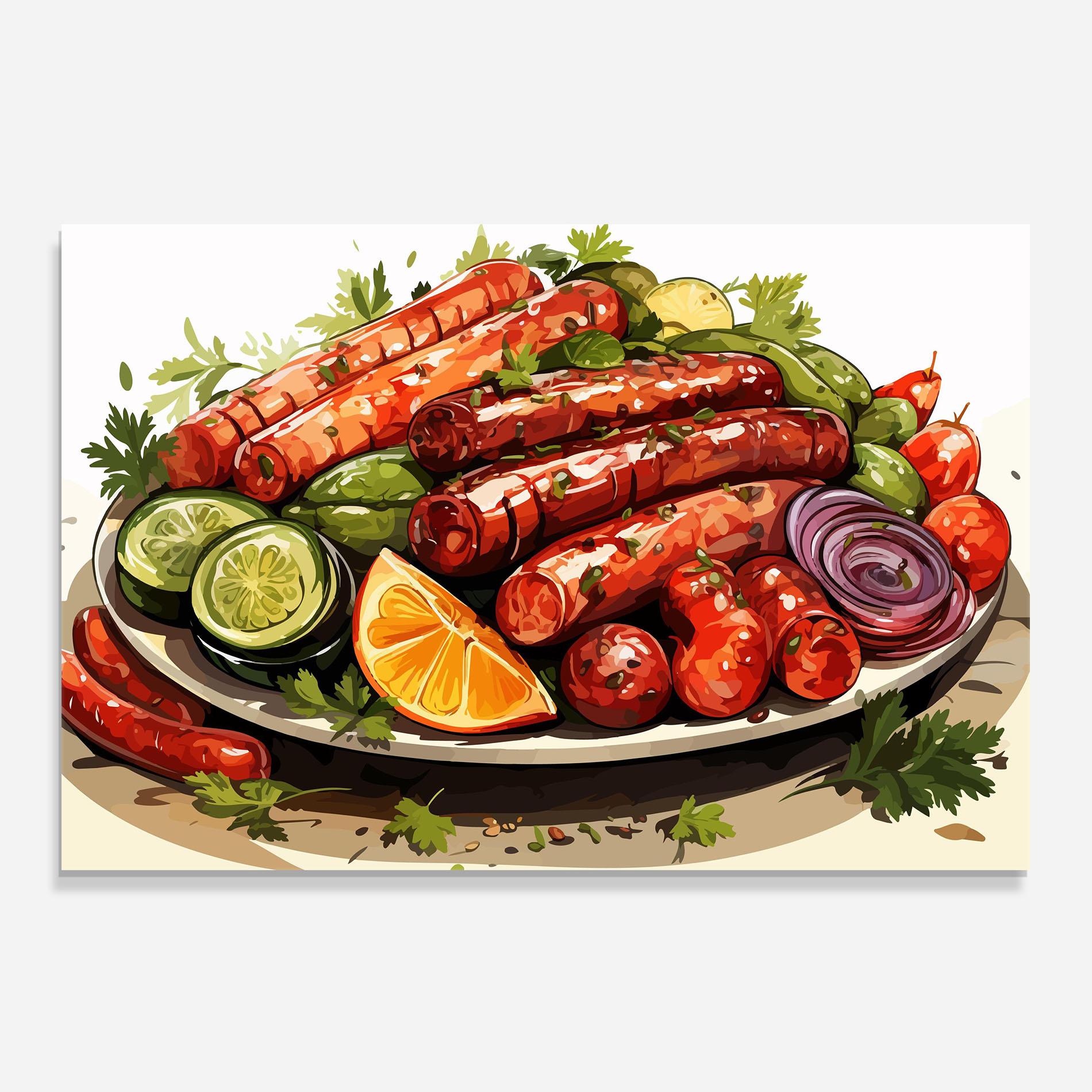 Стъклен панел за кухня Tasty Sousages mockup 0