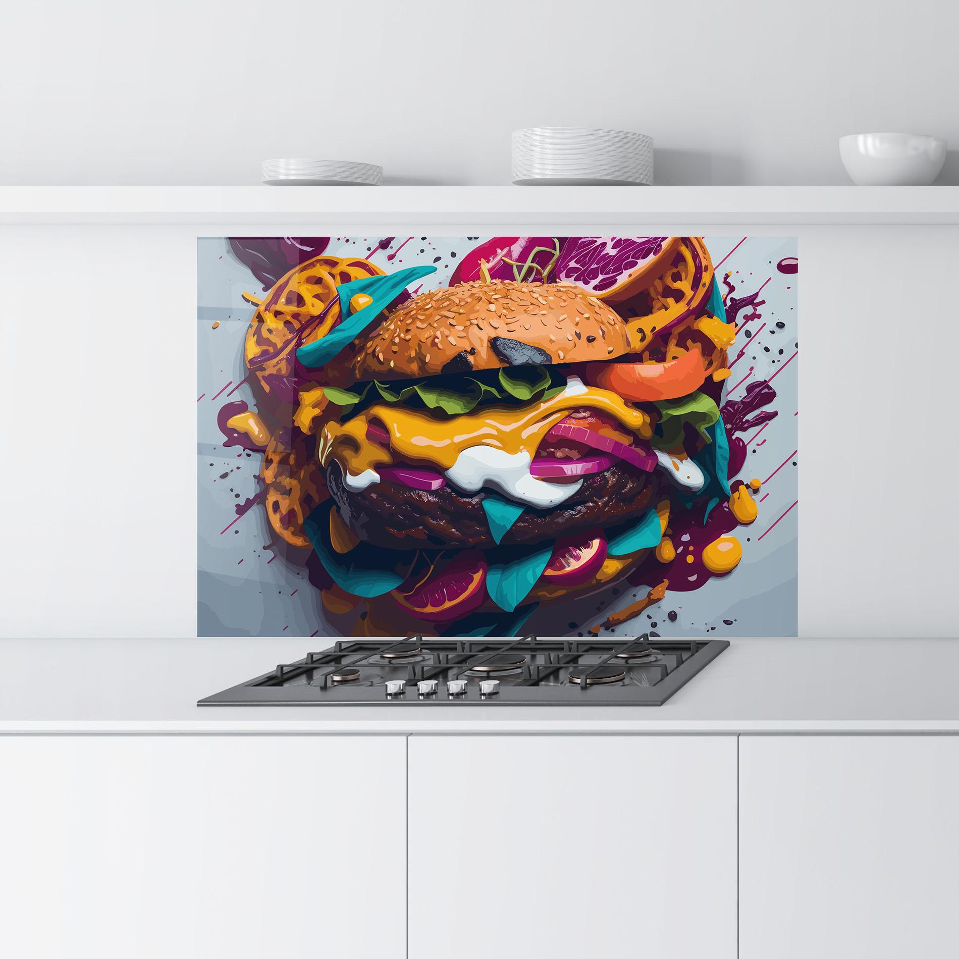 Стъклен панел за кухня Burger Color Mix mockup 9