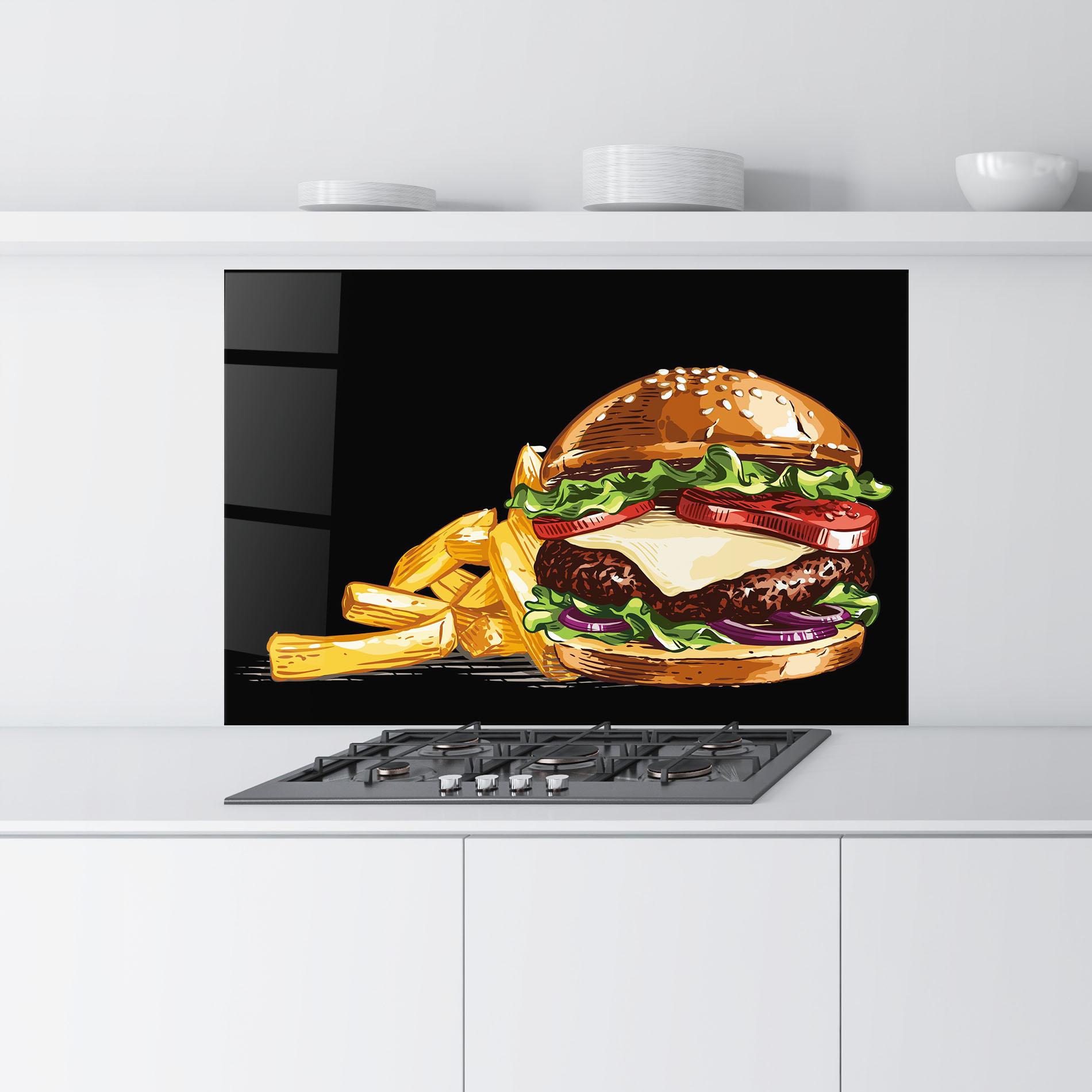 Стъклен панел за кухня Burger Fries mockup 9