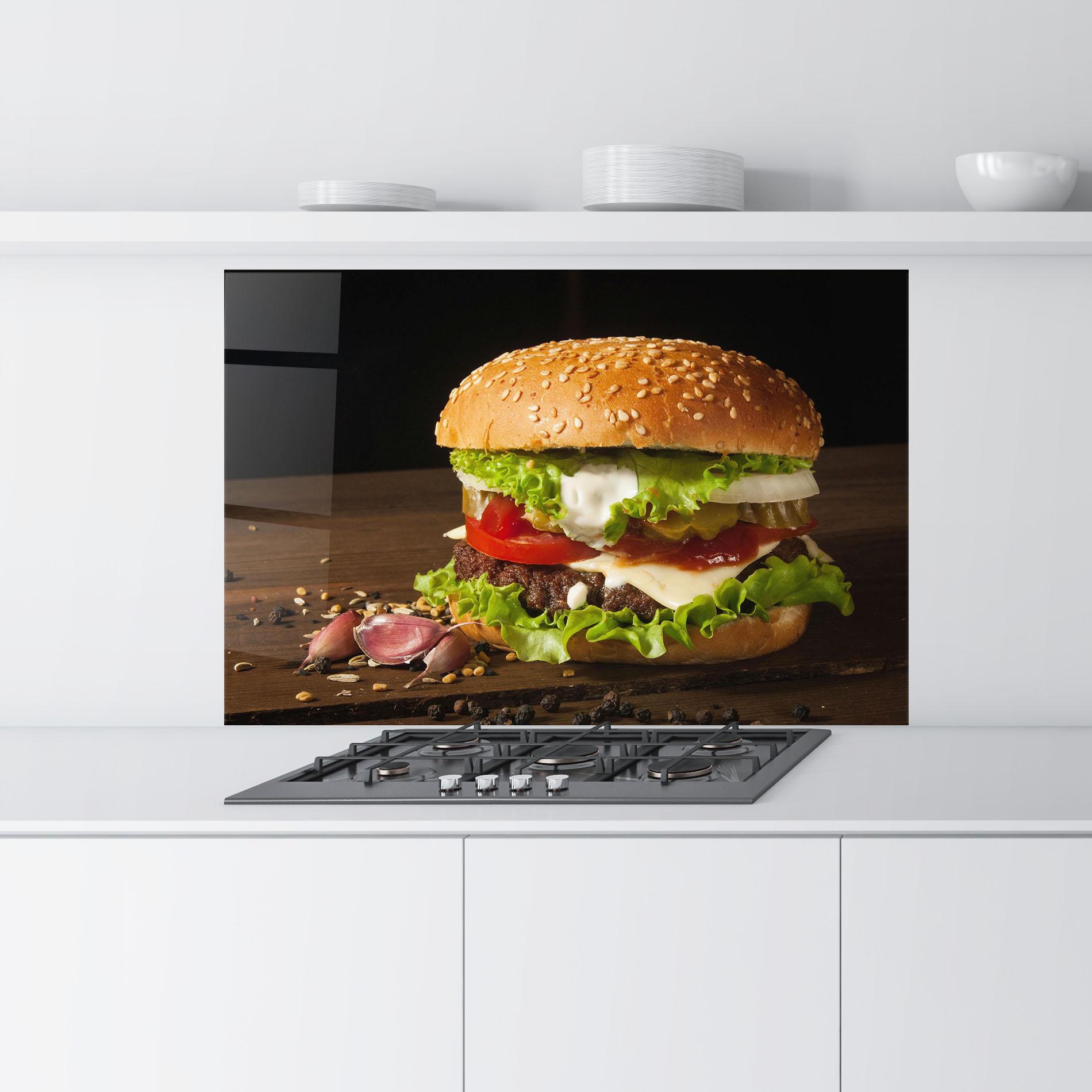Стъклен панел за кухня Delicious Hamburger mockup 9