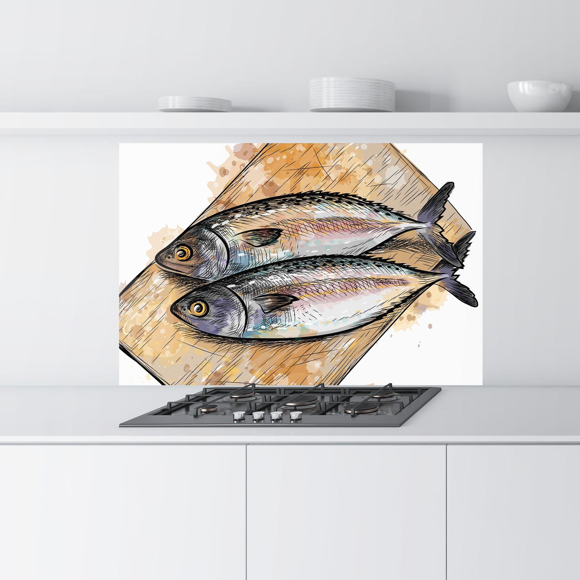 Стъклен панел за кухня Grilled Fish mockup 9