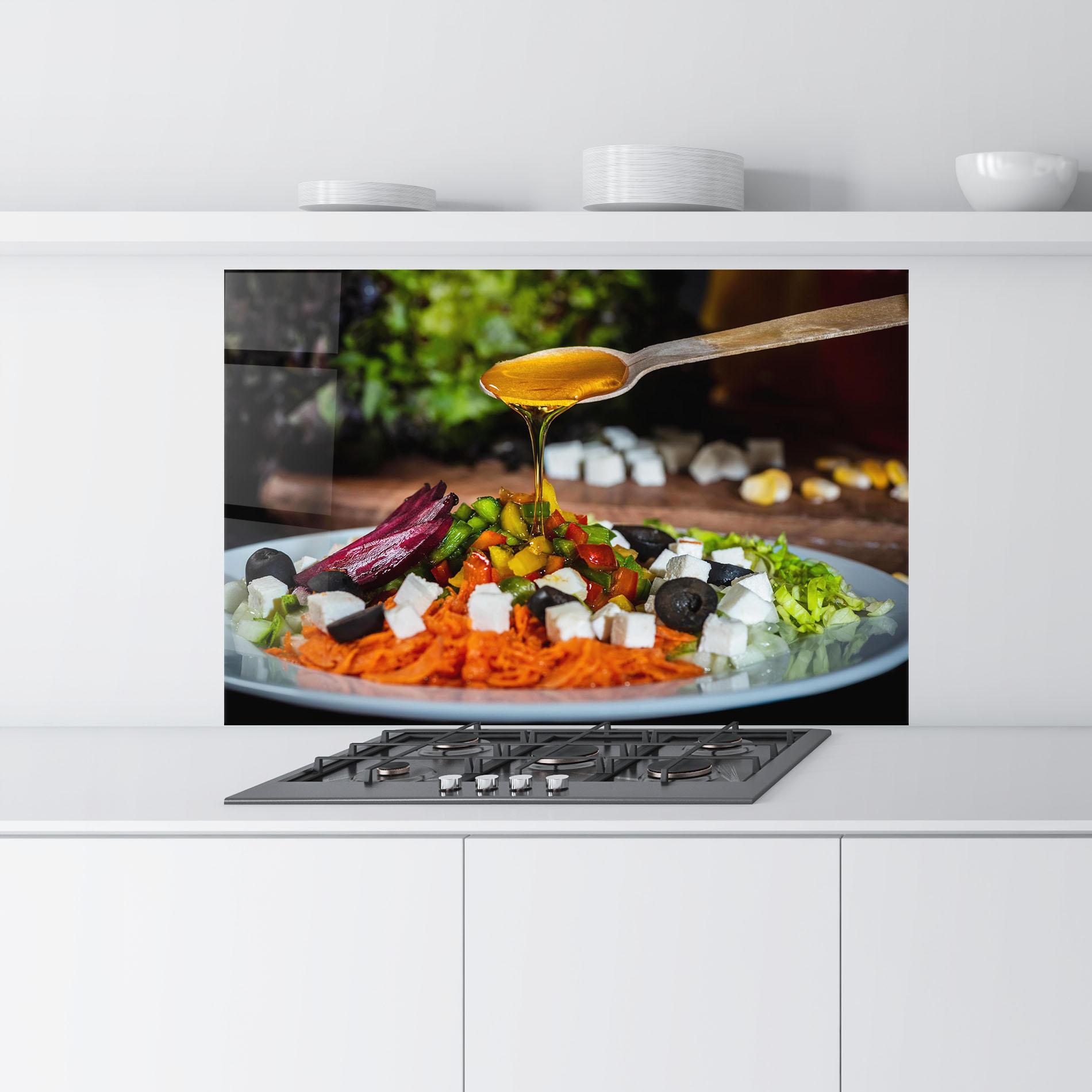 Стъклен панел за кухня Honey Over Food mockup 9