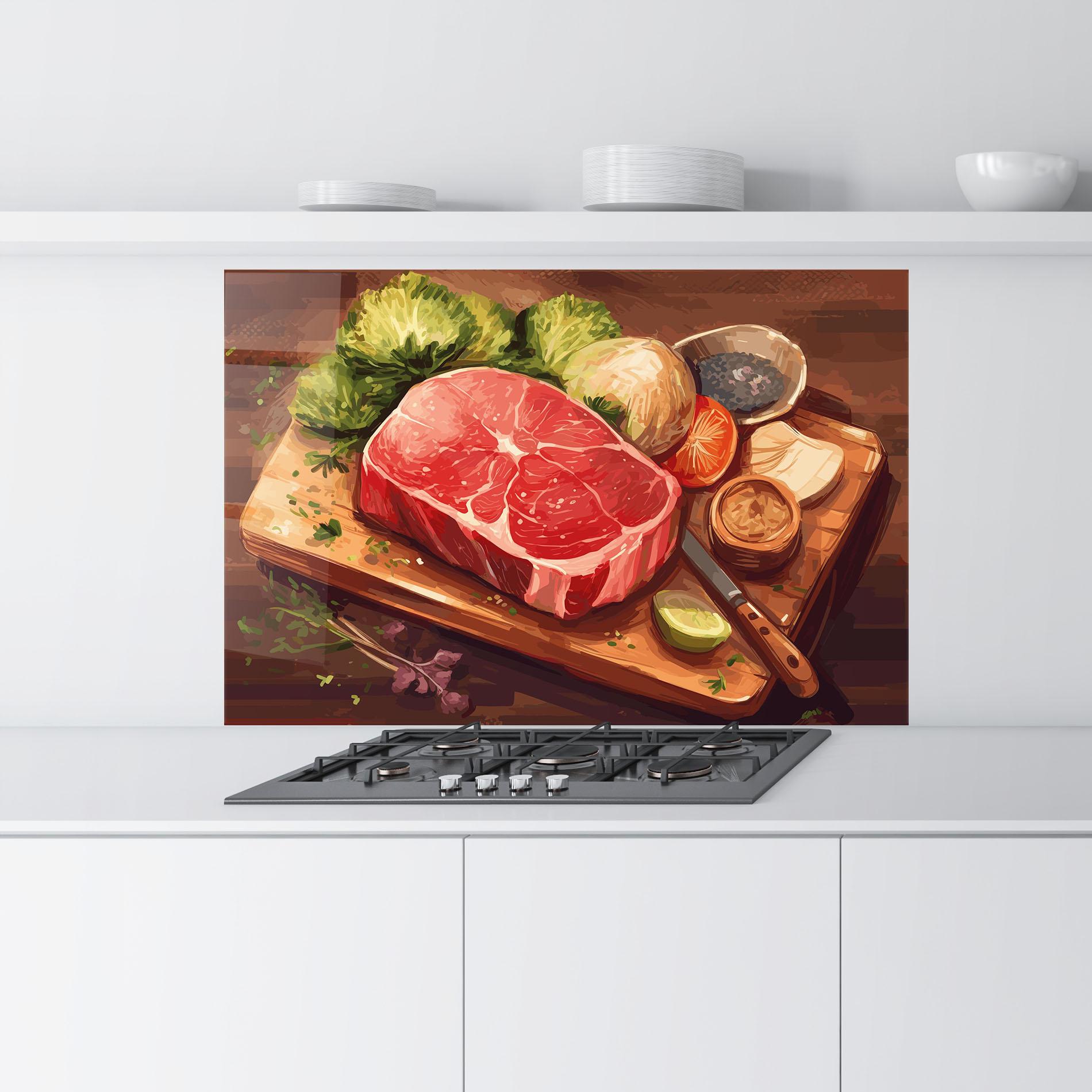 Стъклен панел за кухня Meat Preparing mockup 9
