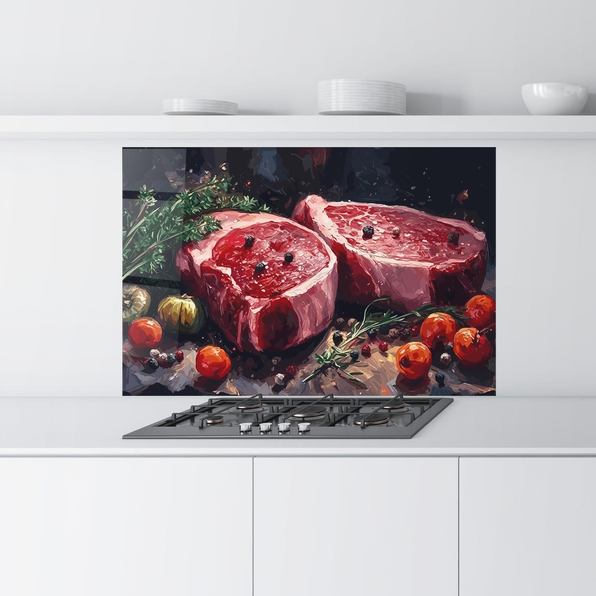 Стъклен панел за кухня Meat With Tomatoes mockup 9