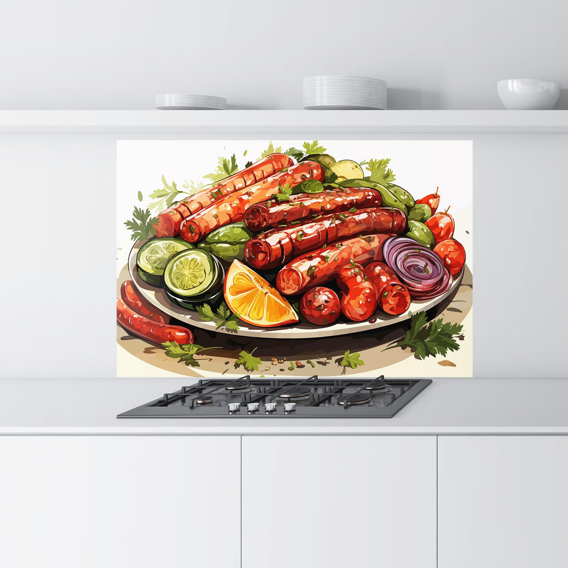 Стъклен панел за кухня Tasty Sousages mockup 9