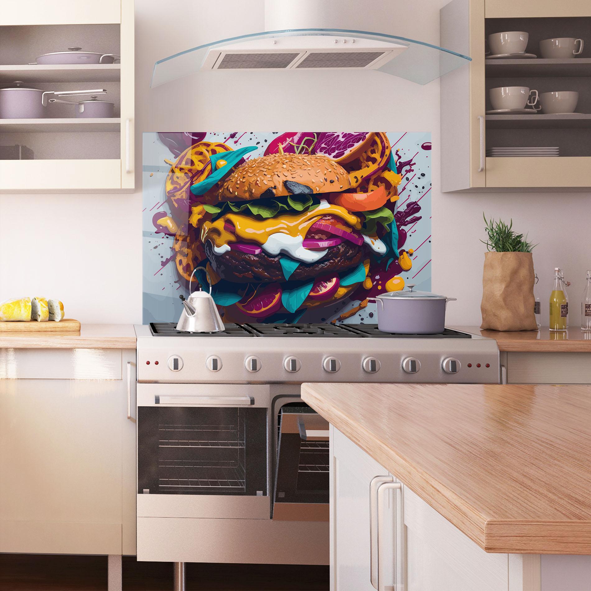 Стъклен панел за кухня Burger Color Mix mockup 1