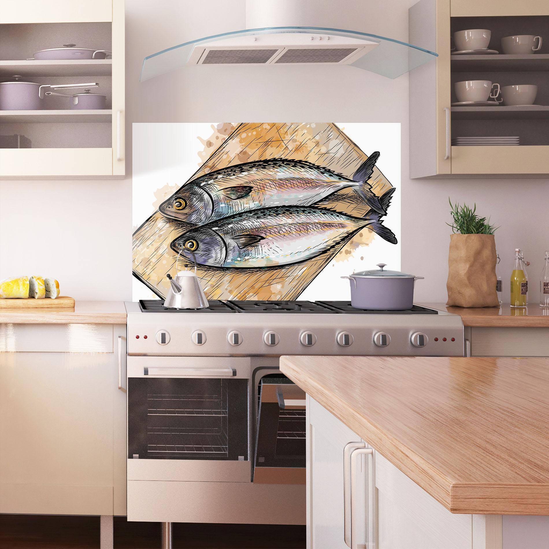 Стъклен панел за кухня Grilled Fish mockup 1