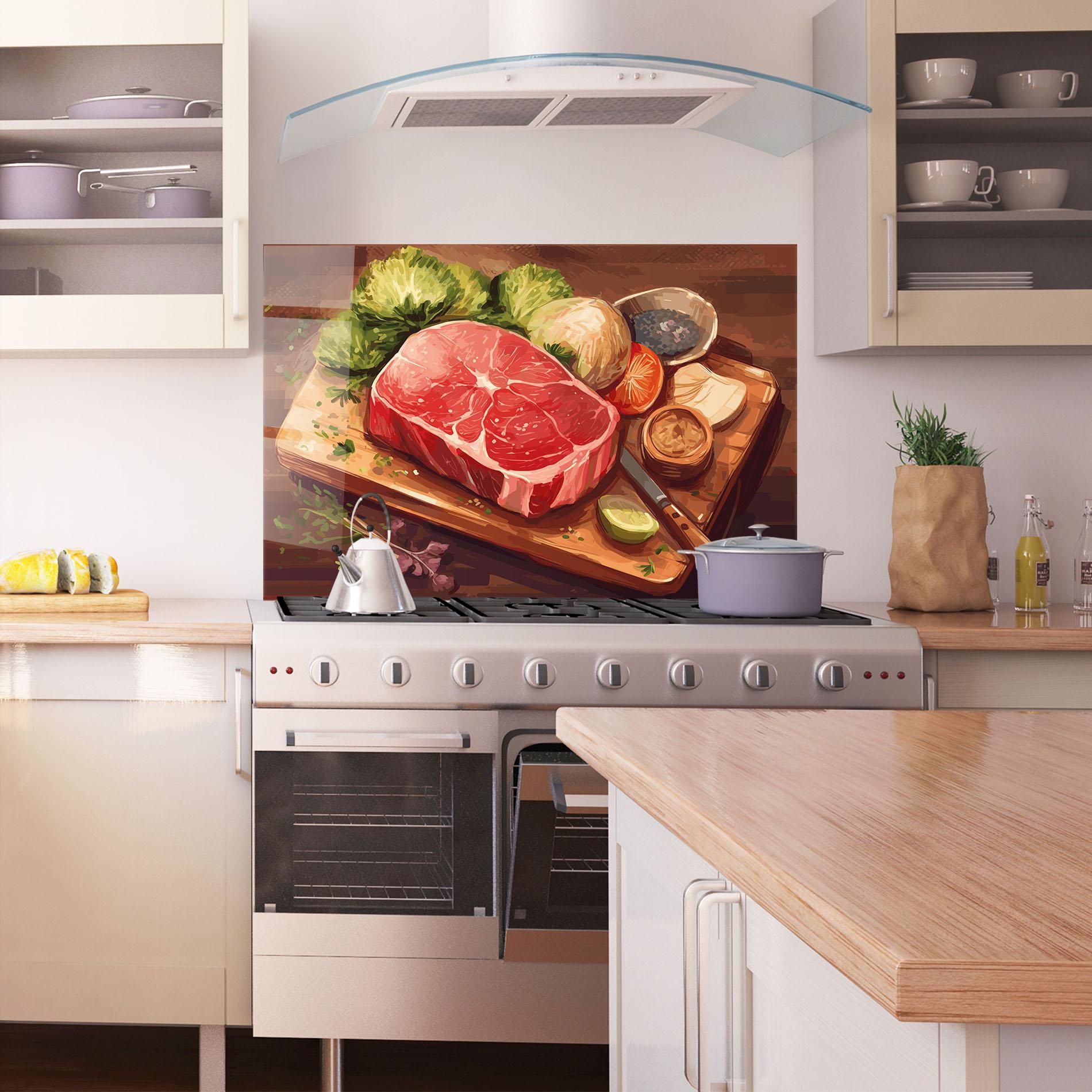 Стъклен панел за кухня Meat Preparing mockup 1