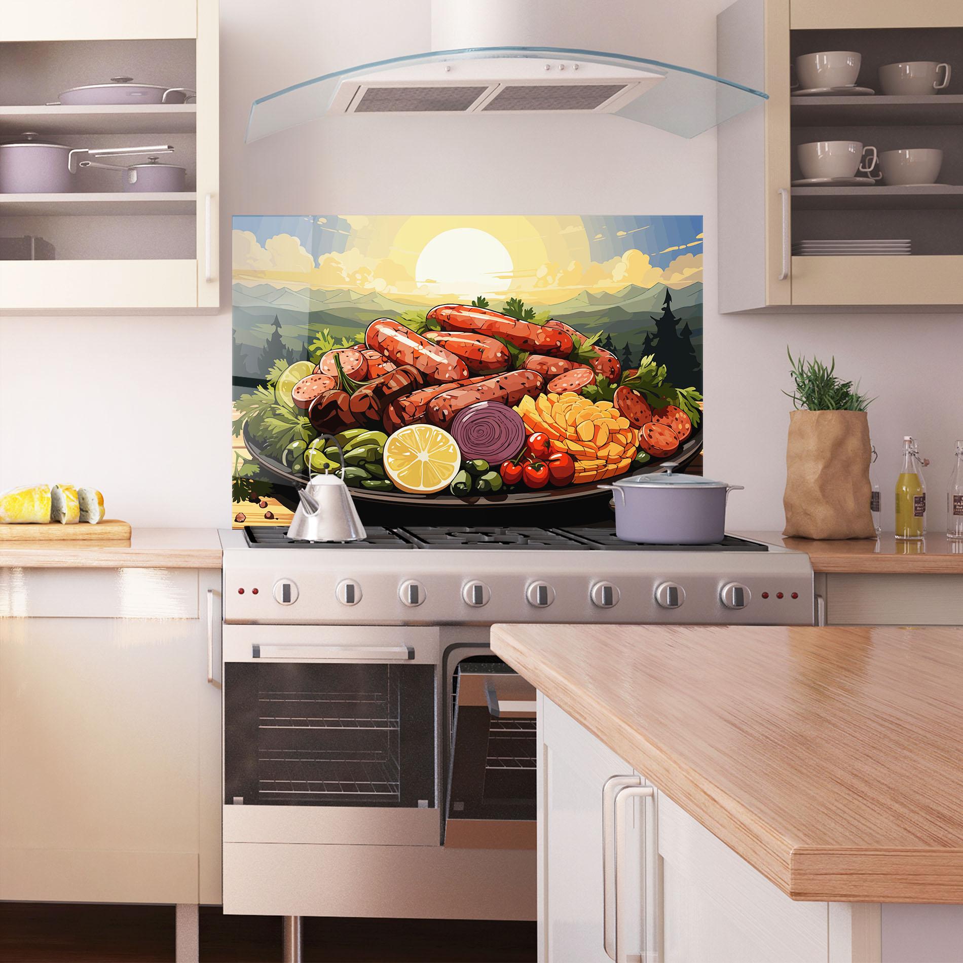 Стъклен панел за кухня Sunset Sousages mockup 1