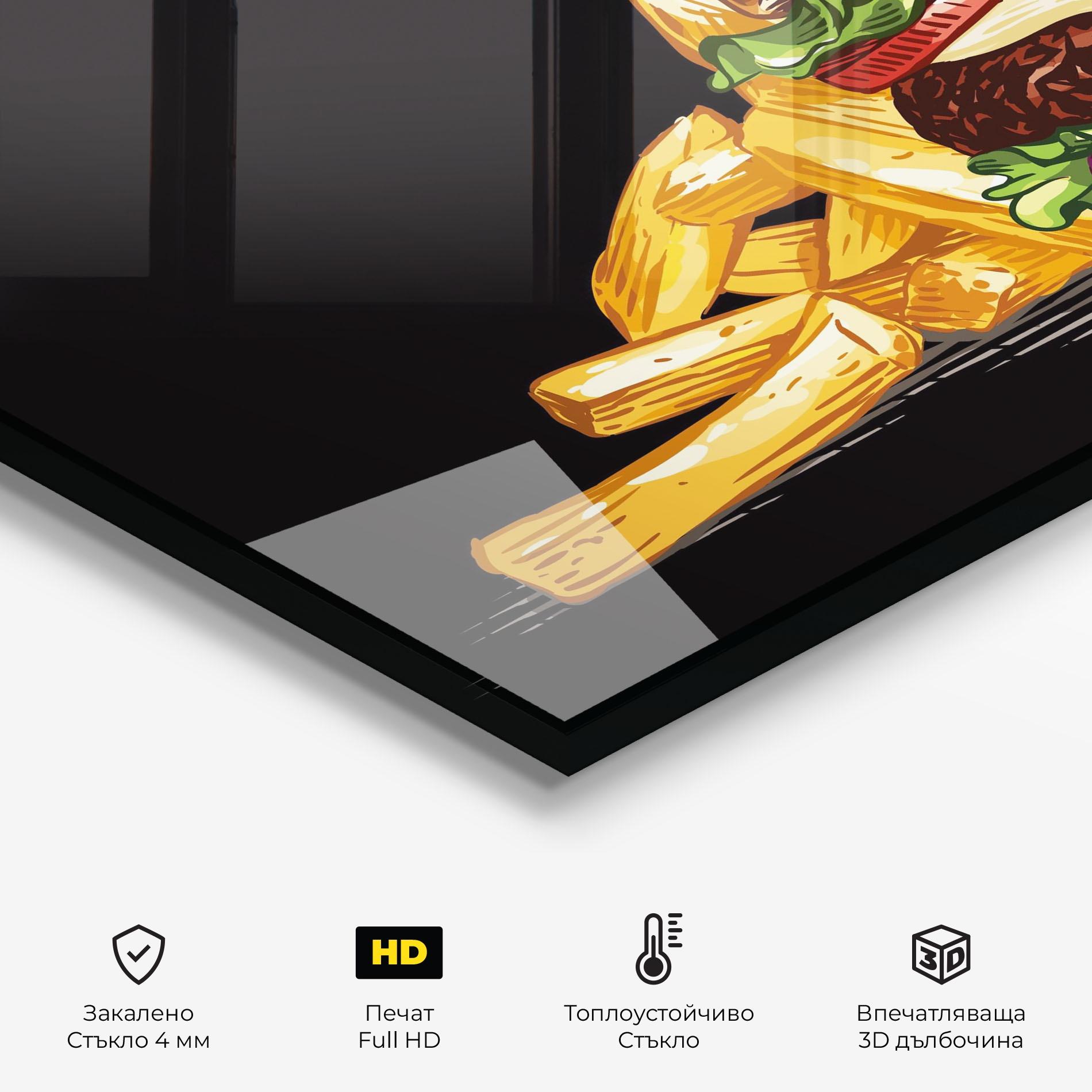 Стъклен панел за кухня Burger Fries mockup 2