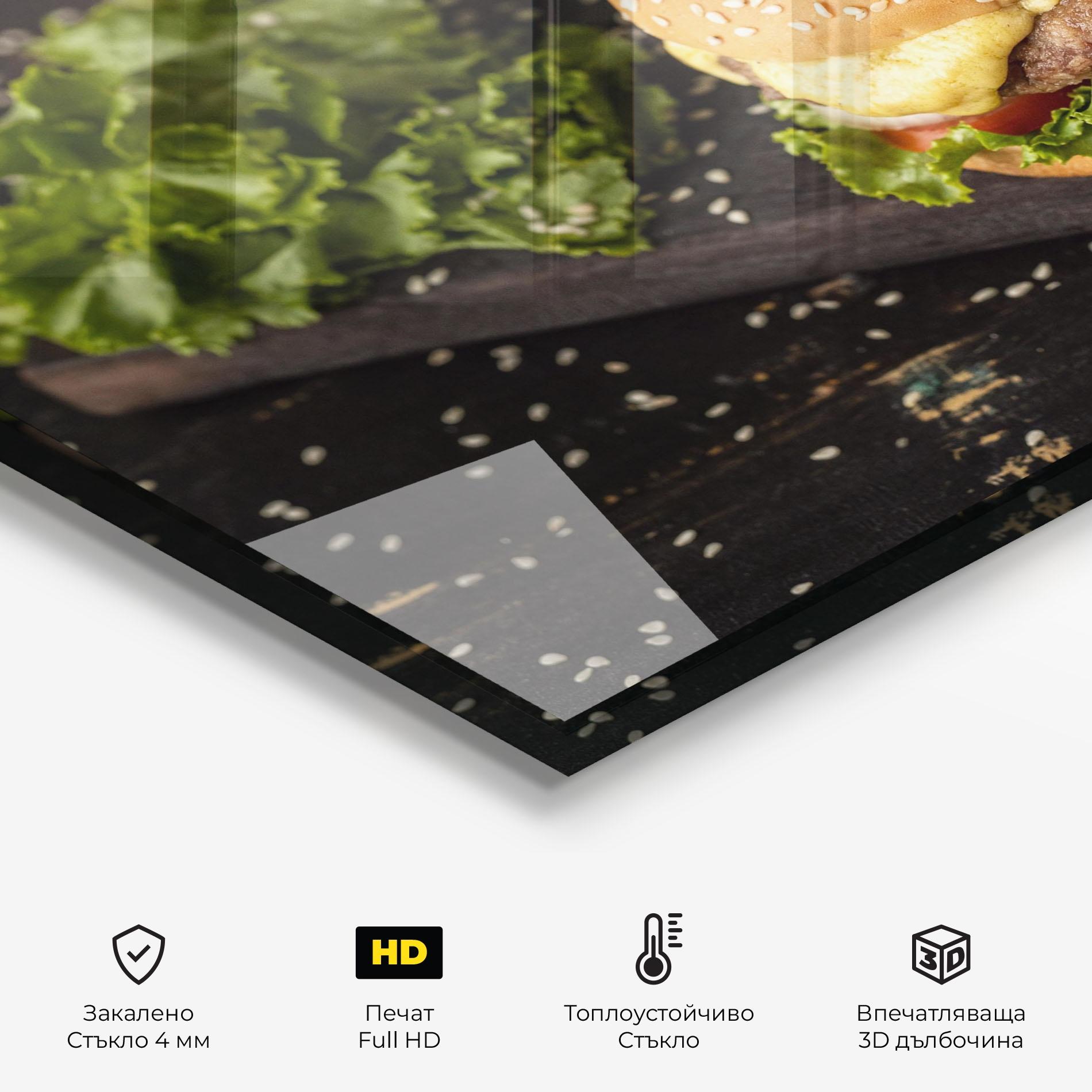 Стъклен панел за кухня Salad Hamburger mockup 2