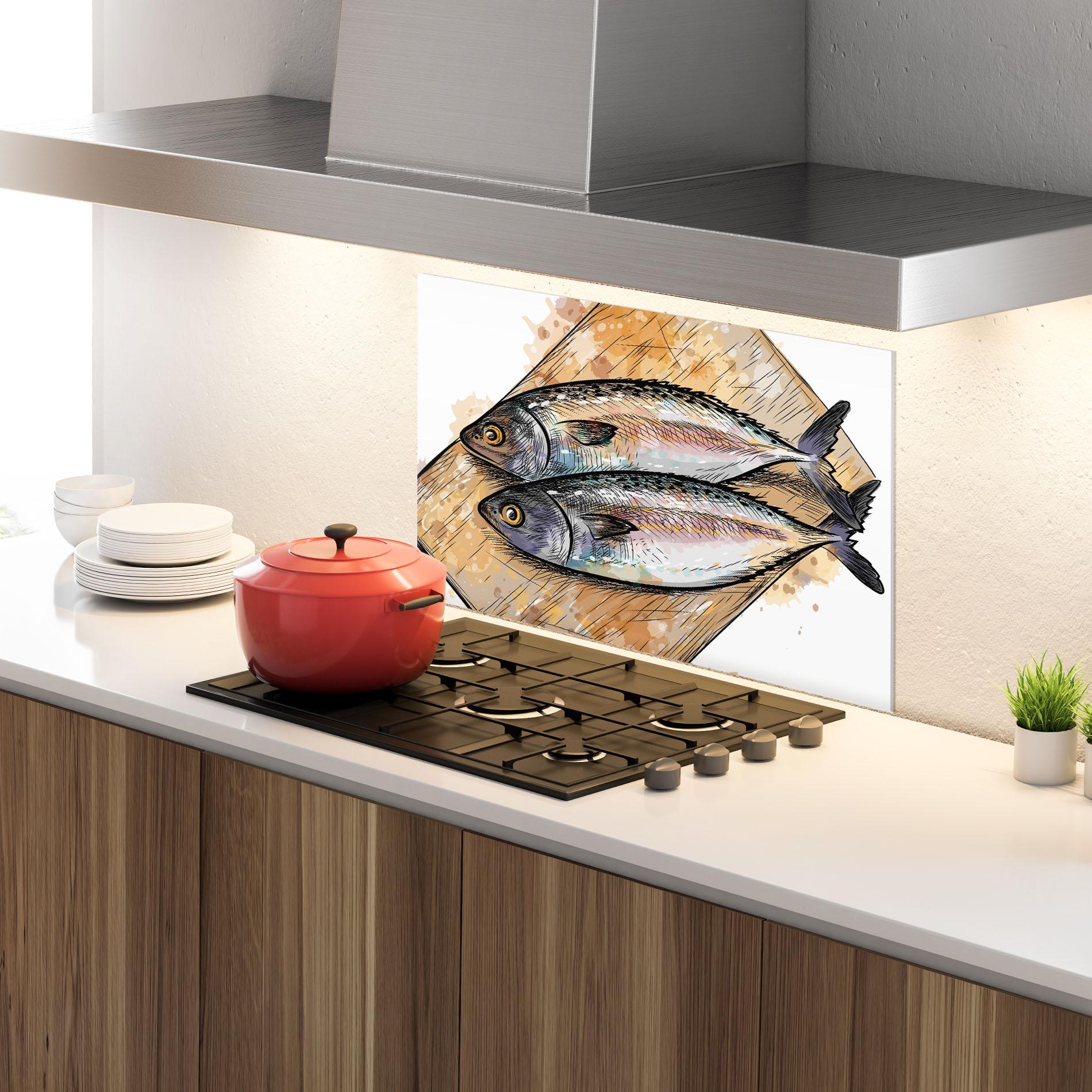 Стъклен панел за кухня Grilled Fish mockup 4