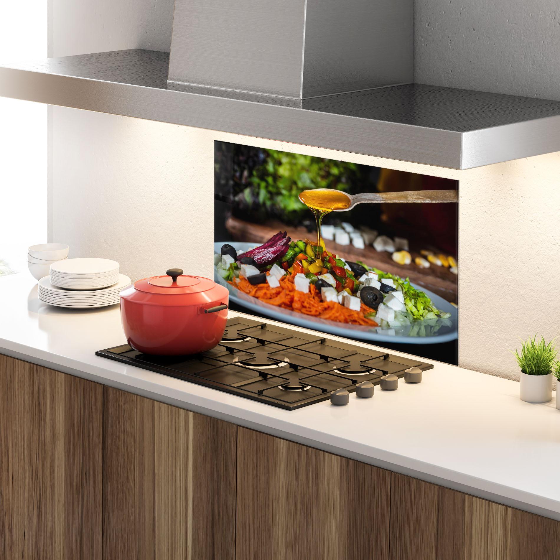 Стъклен панел за кухня Honey Over Food mockup 4