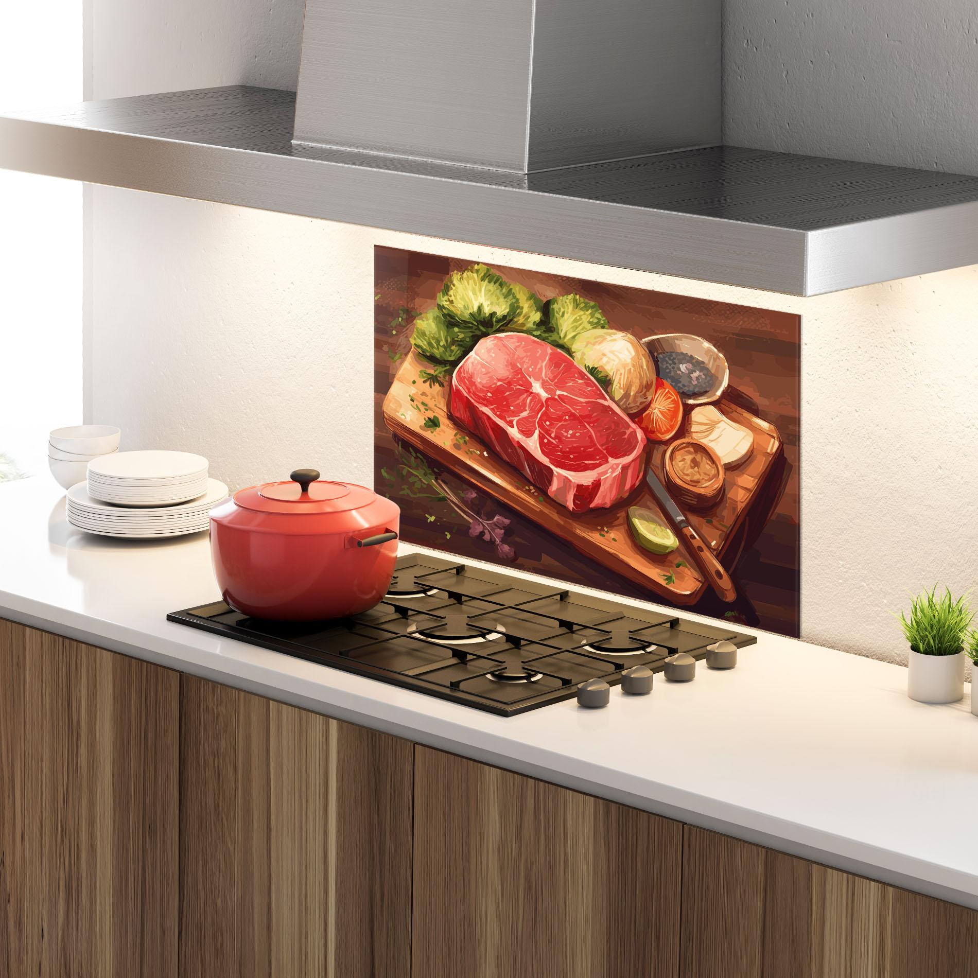 Стъклен панел за кухня Meat Preparing mockup 4