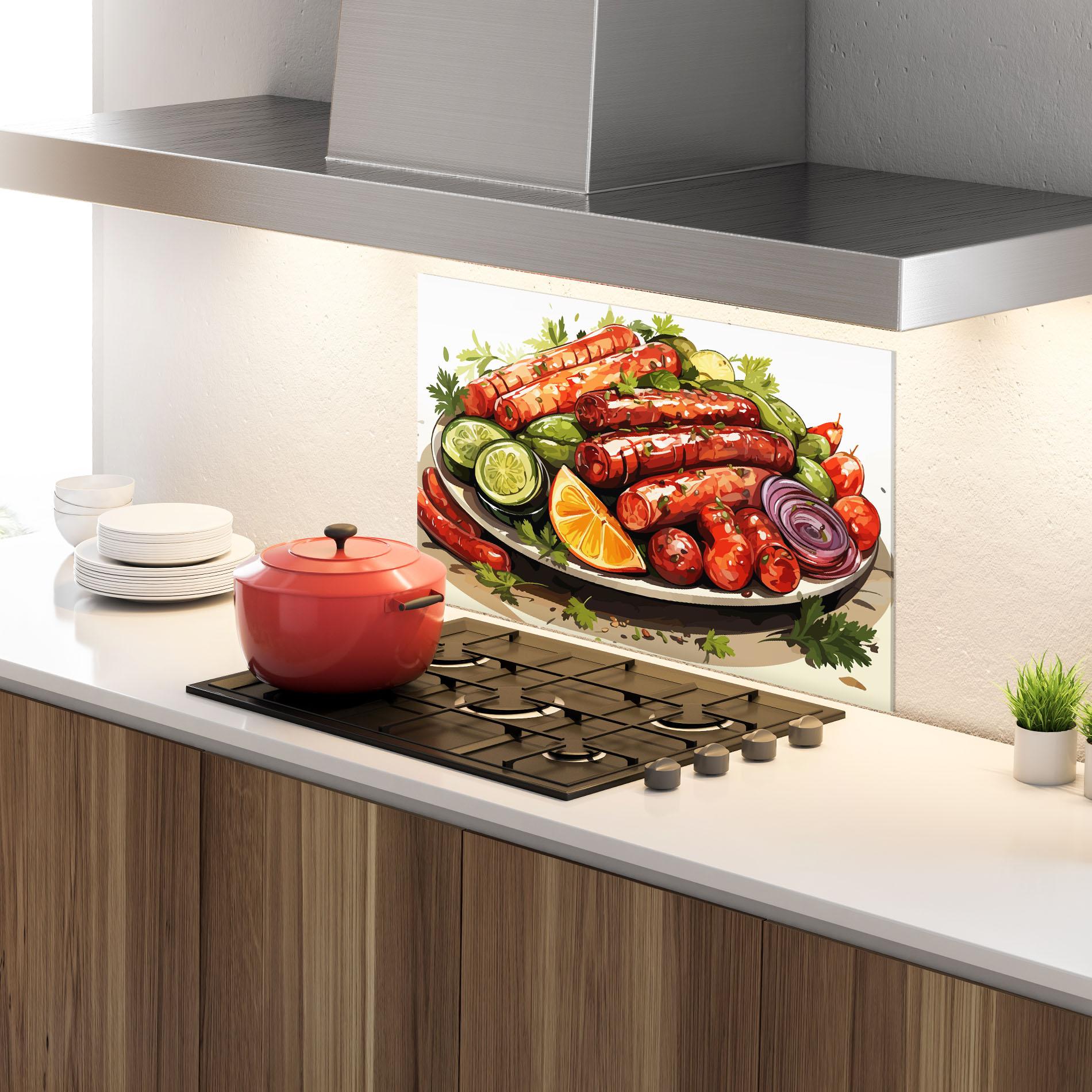Стъклен панел за кухня Tasty Sousages mockup 4