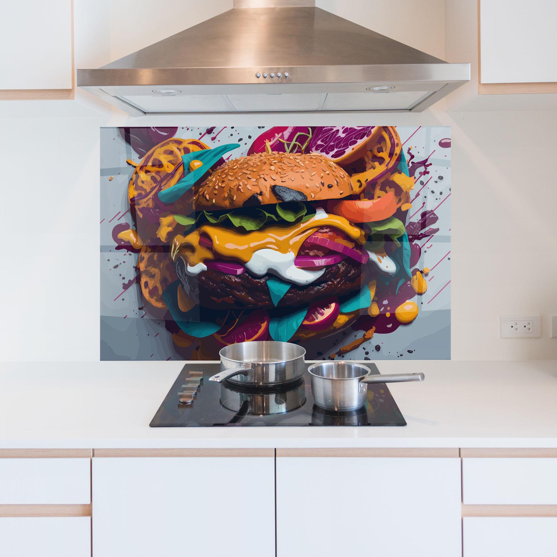 Стъклен панел за кухня Burger Color Mix mockup 5