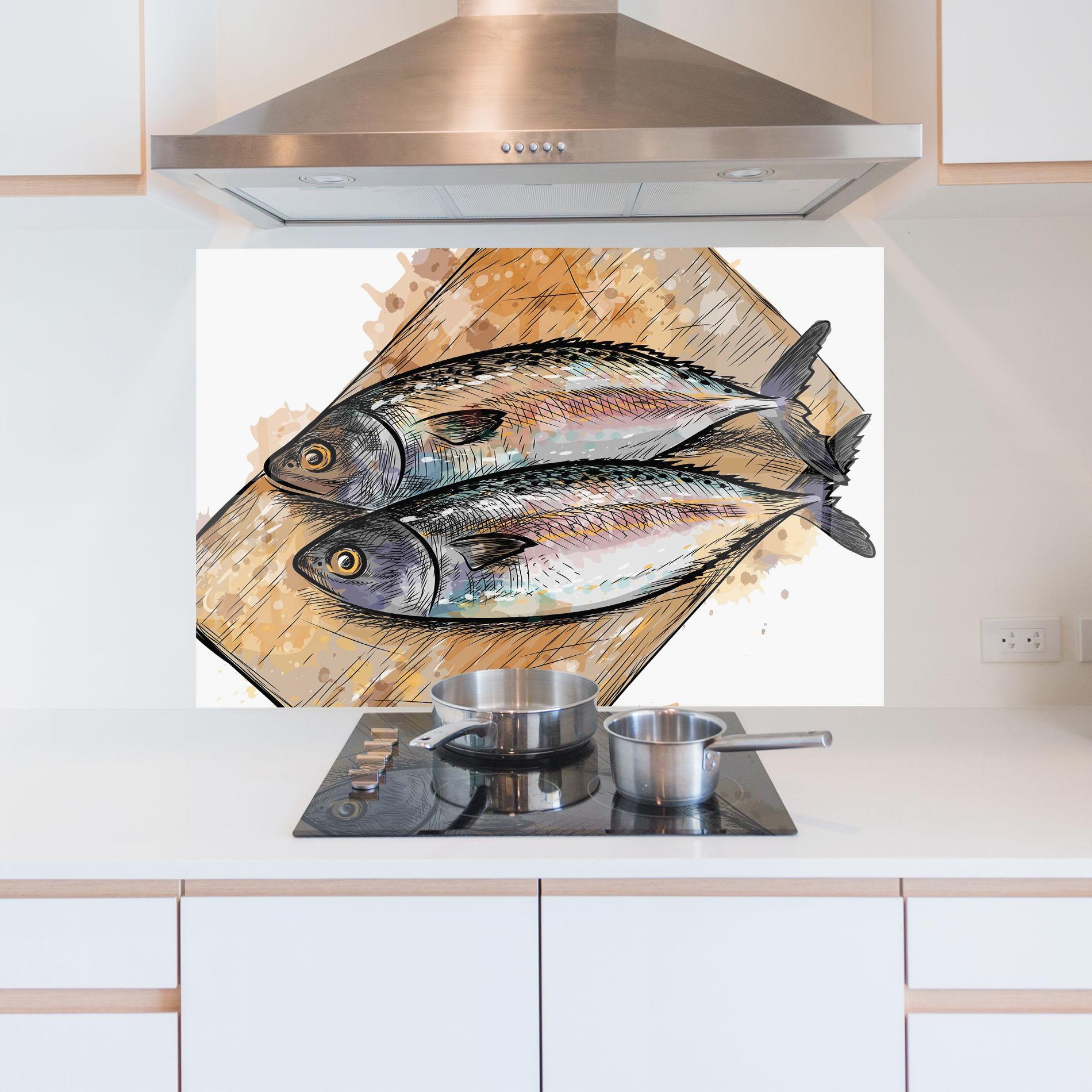 Стъклен панел за кухня Grilled Fish mockup 5