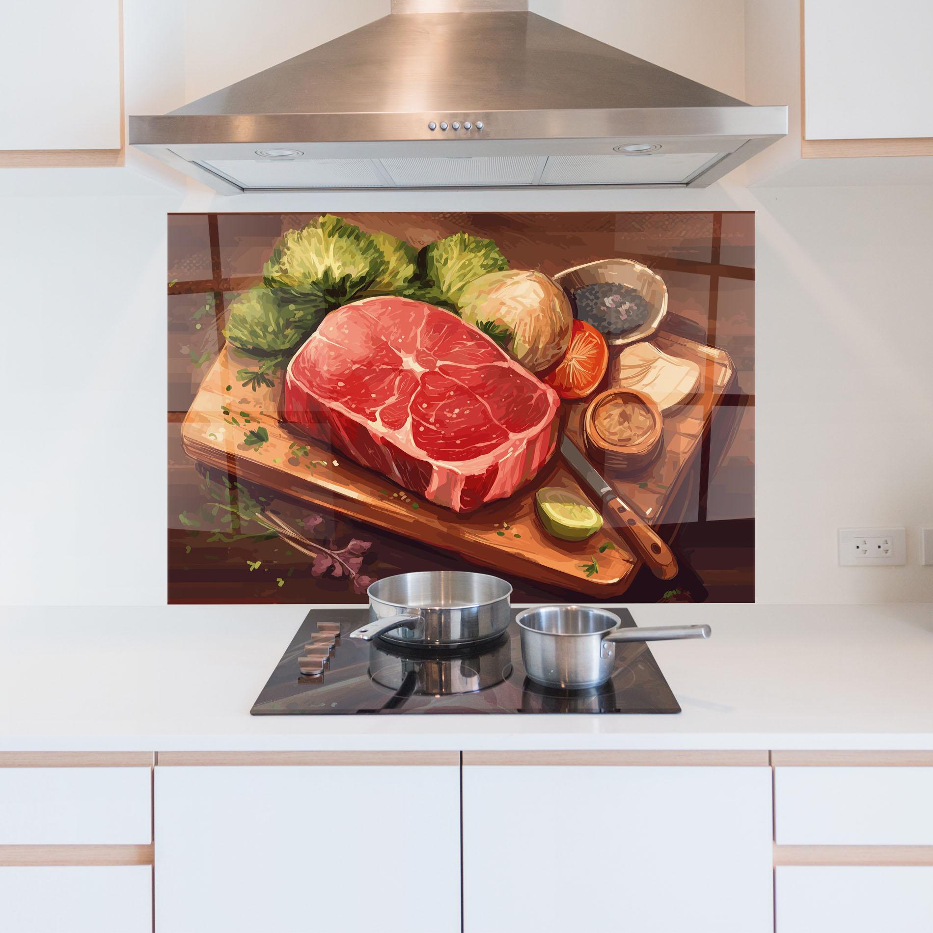 Стъклен панел за кухня Meat Preparing mockup 5