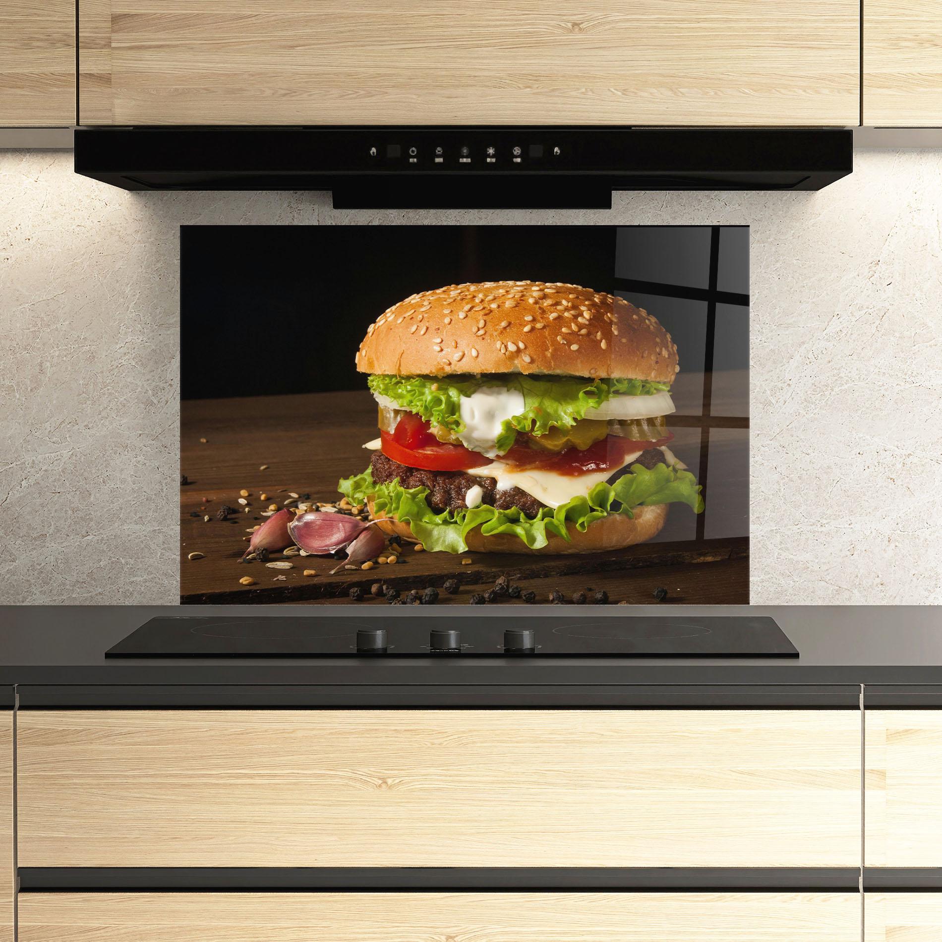 Стъклен панел за кухня Delicious Hamburger mockup 3