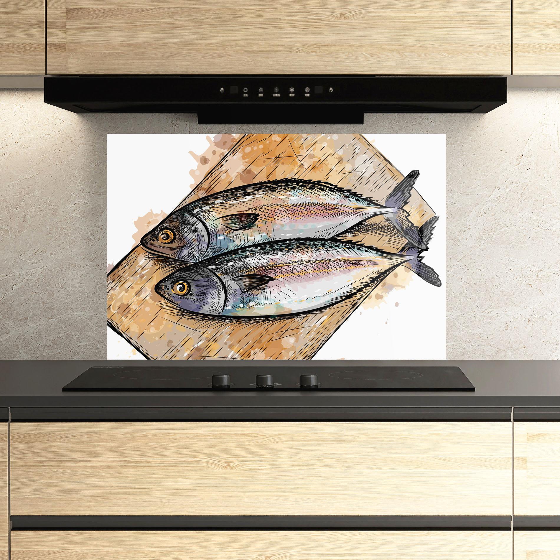 Стъклен панел за кухня Grilled Fish mockup 3