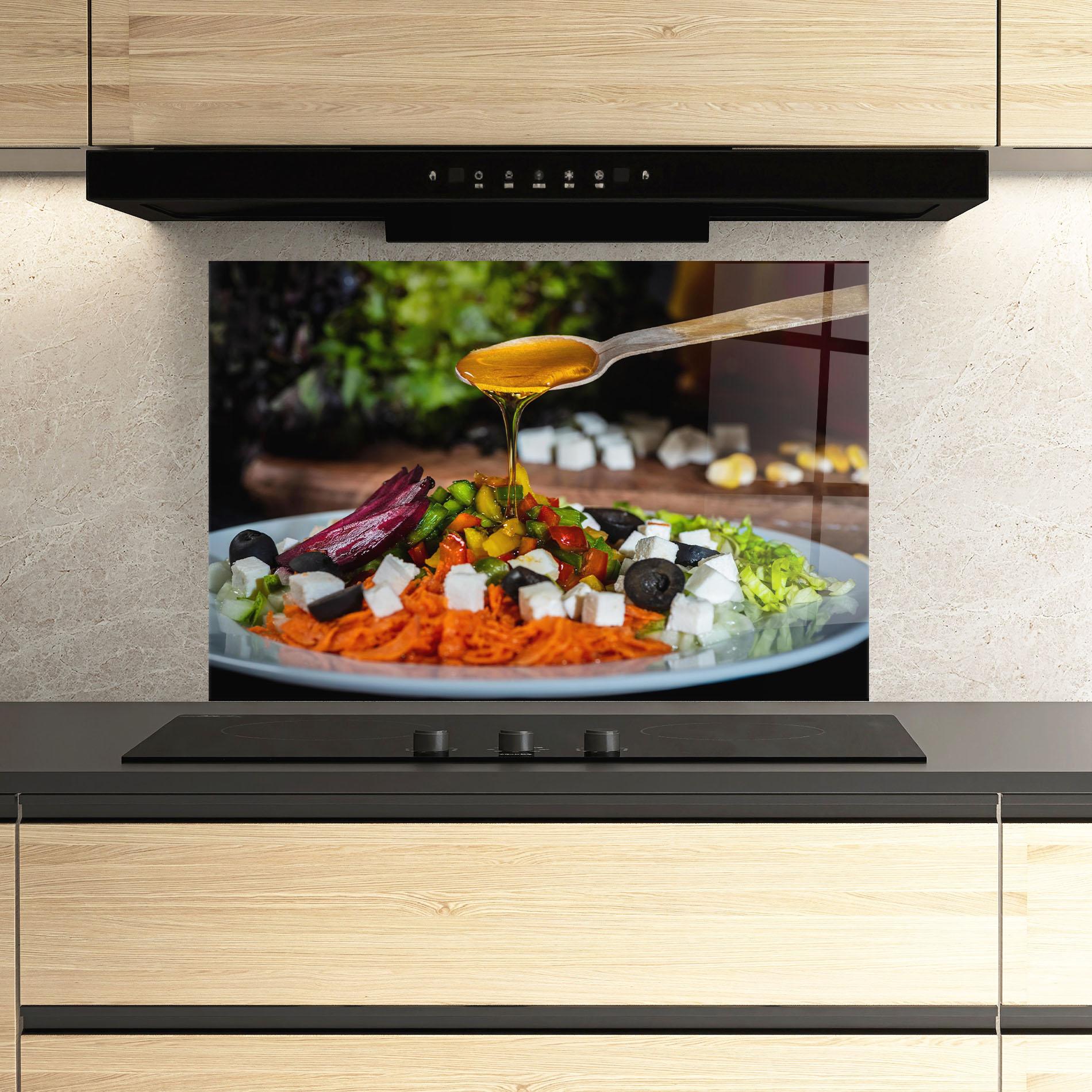 Стъклен панел за кухня Honey Over Food mockup 3