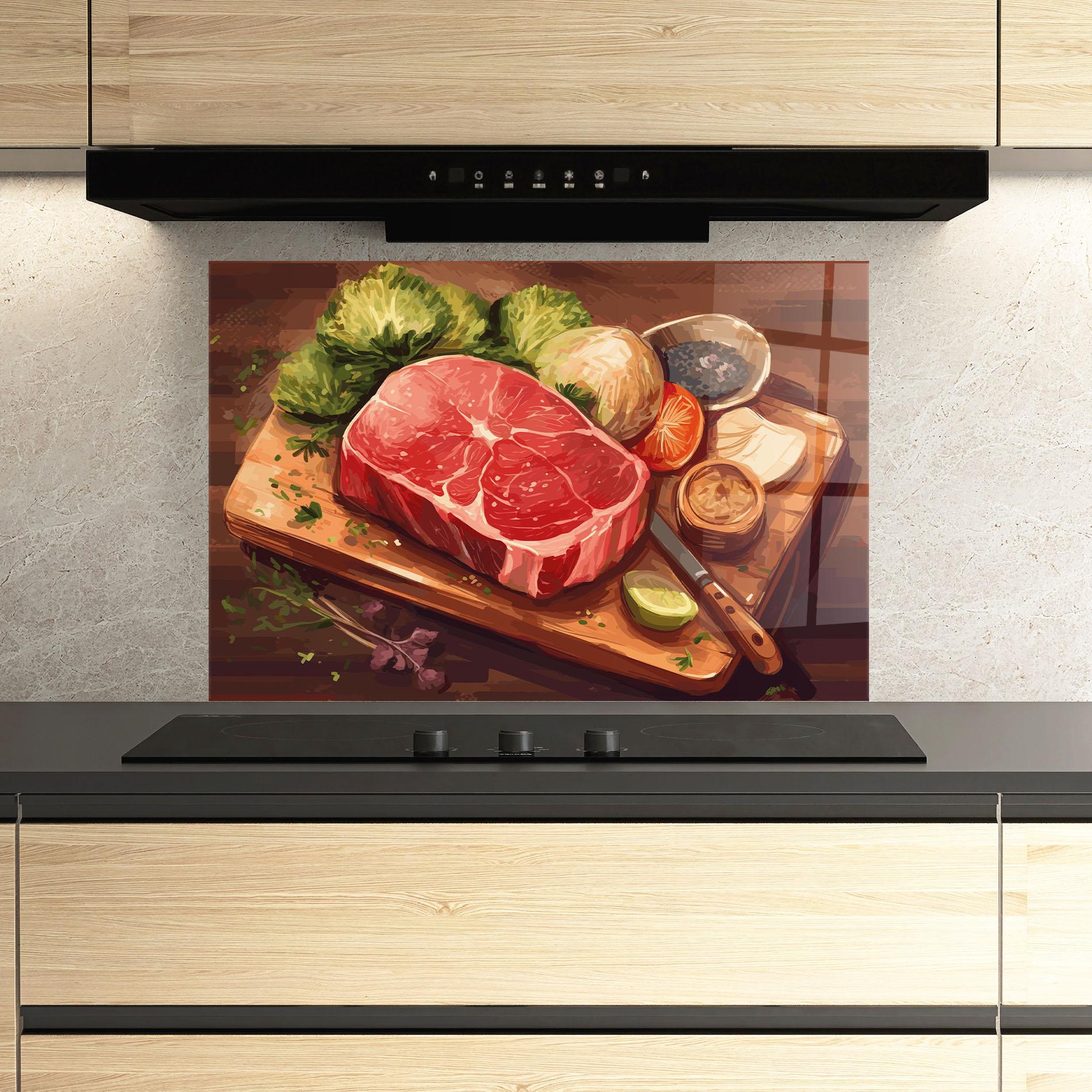 Стъклен панел за кухня Meat Preparing mockup 3