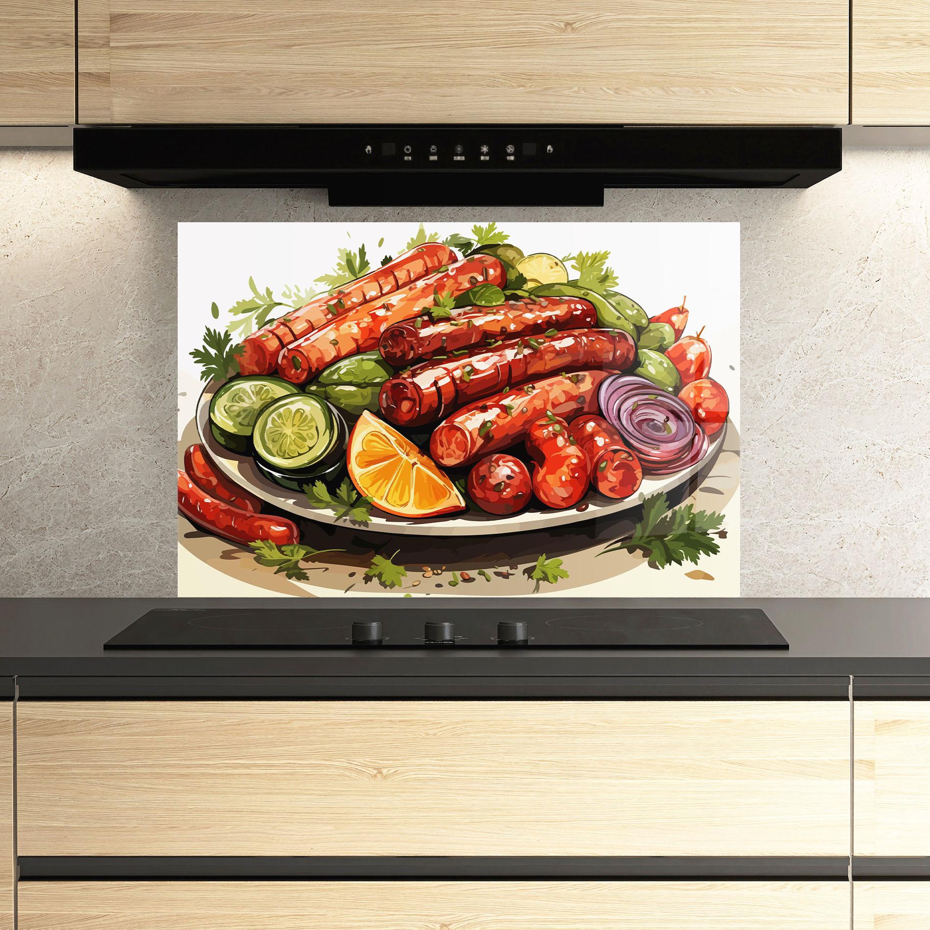Стъклен панел за кухня Tasty Sousages mockup 3