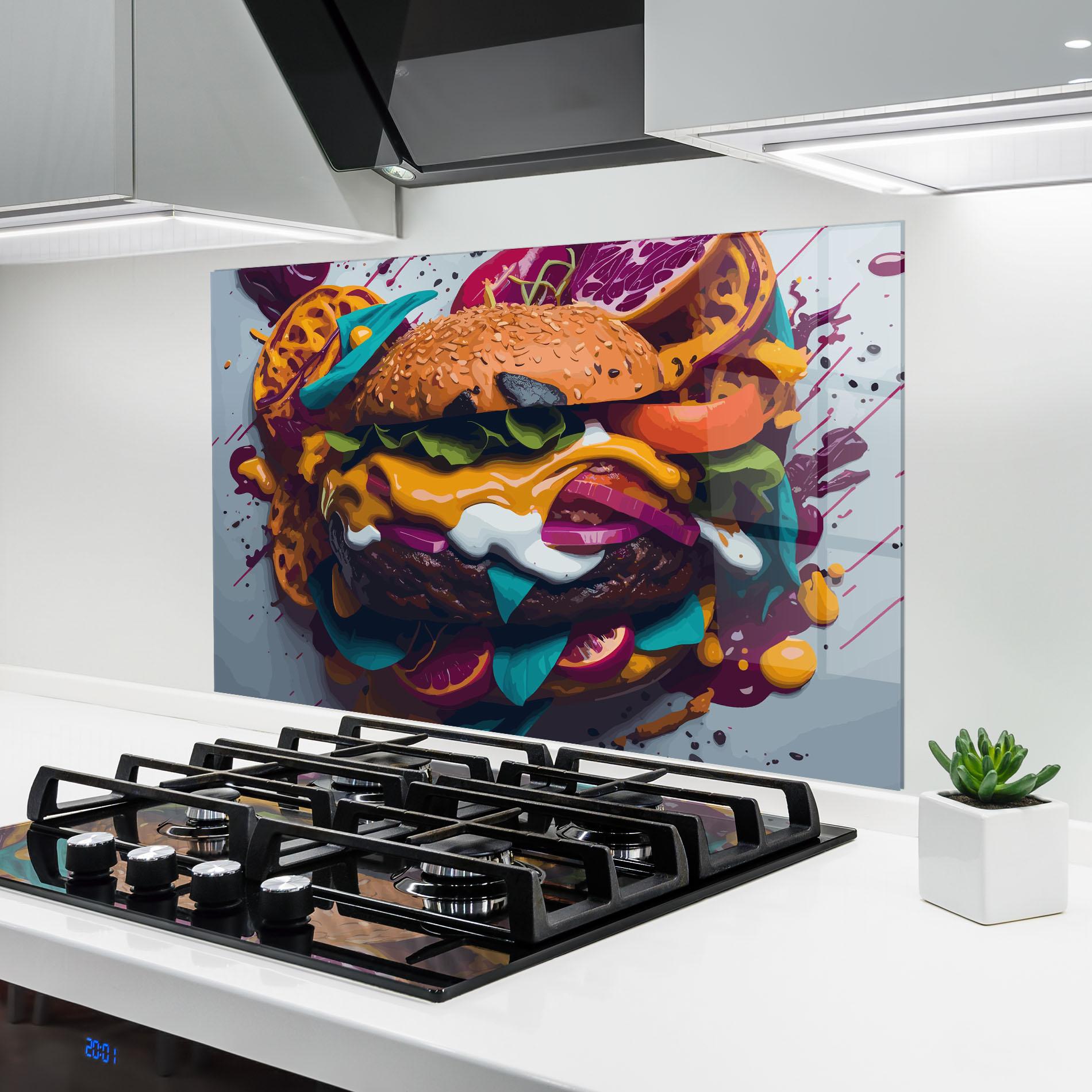 Стъклен панел за кухня Burger Color Mix mockup 6