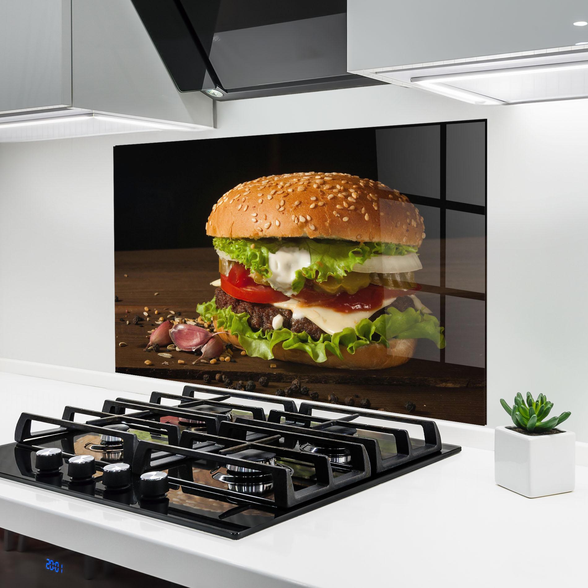 Стъклен панел за кухня Delicious Hamburger mockup 6