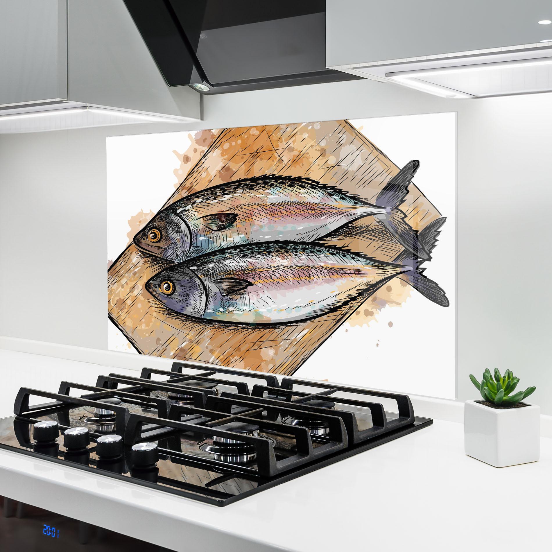 Стъклен панел за кухня Grilled Fish mockup 6