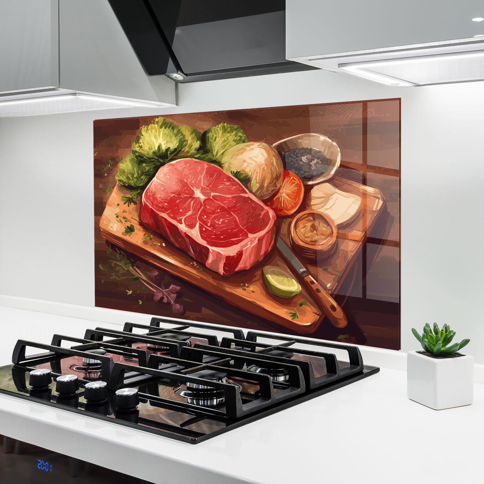 Стъклен панел за кухня Meat Preparing mockup 6