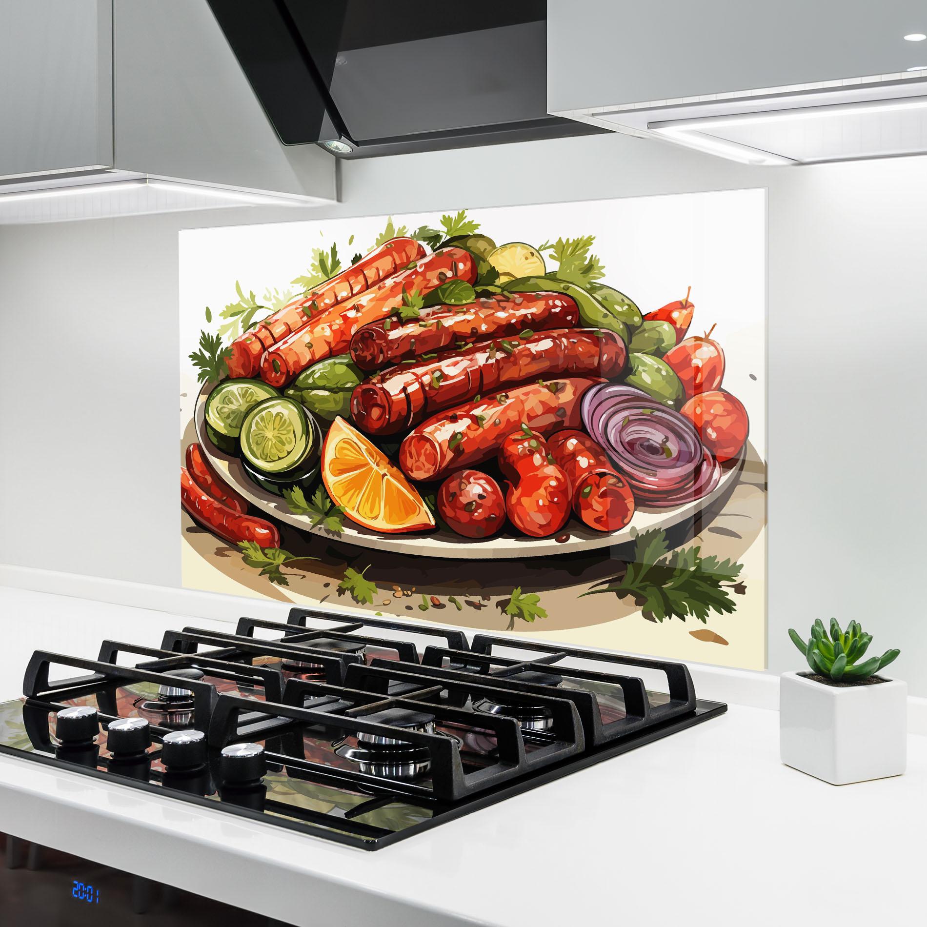 Стъклен панел за кухня Tasty Sousages mockup 6