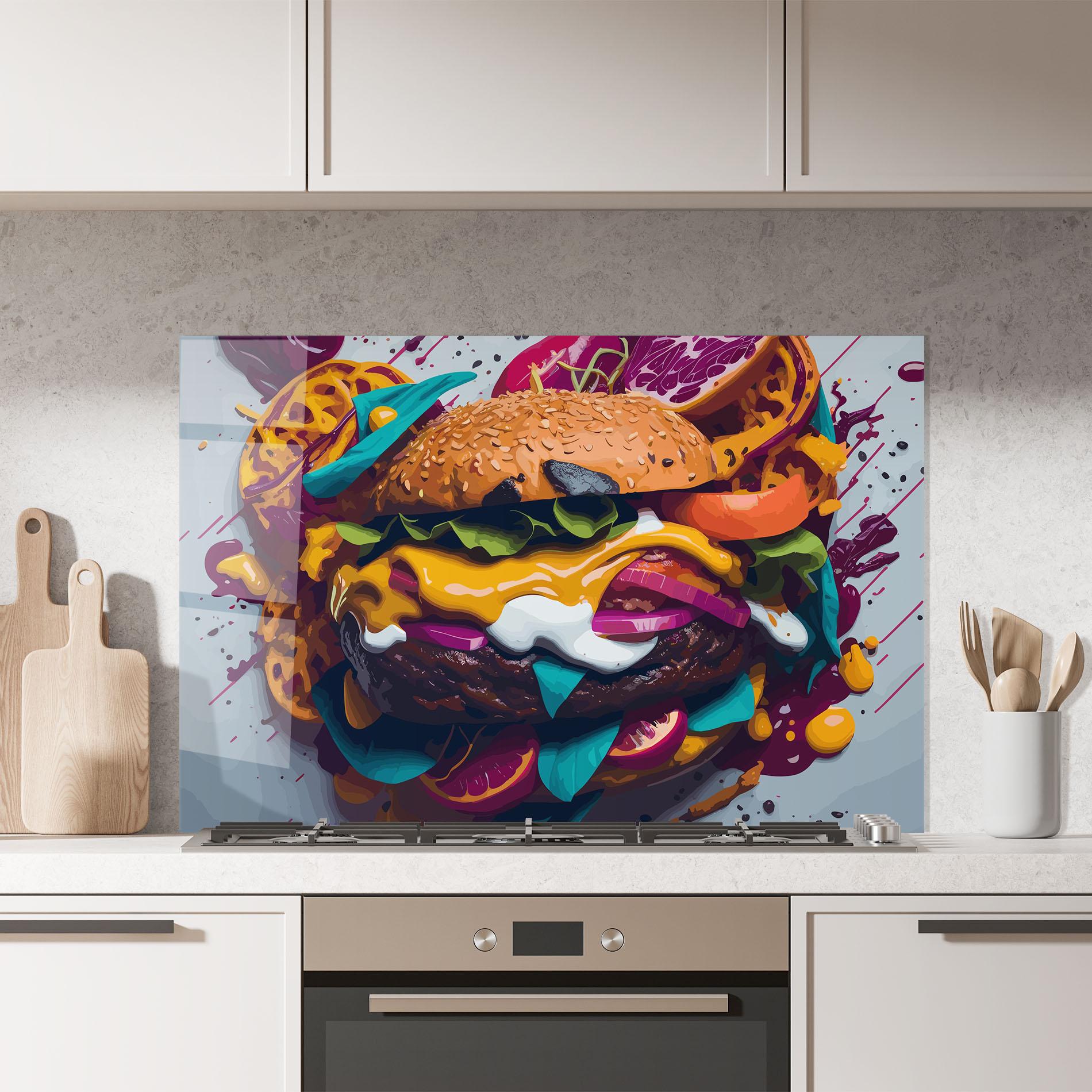 Стъклен панел за кухня Burger Color Mix mockup 7