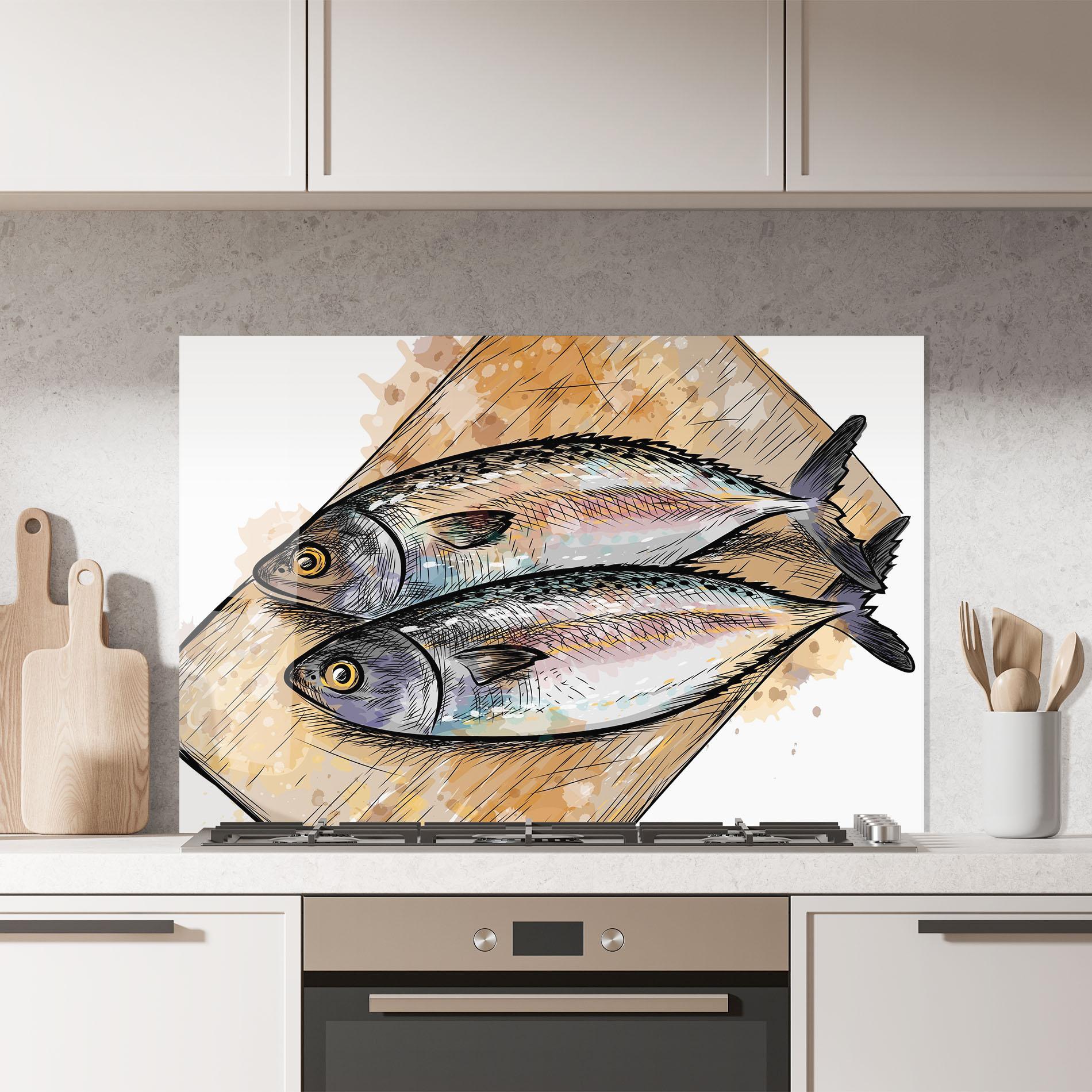 Стъклен панел за кухня Grilled Fish mockup 7