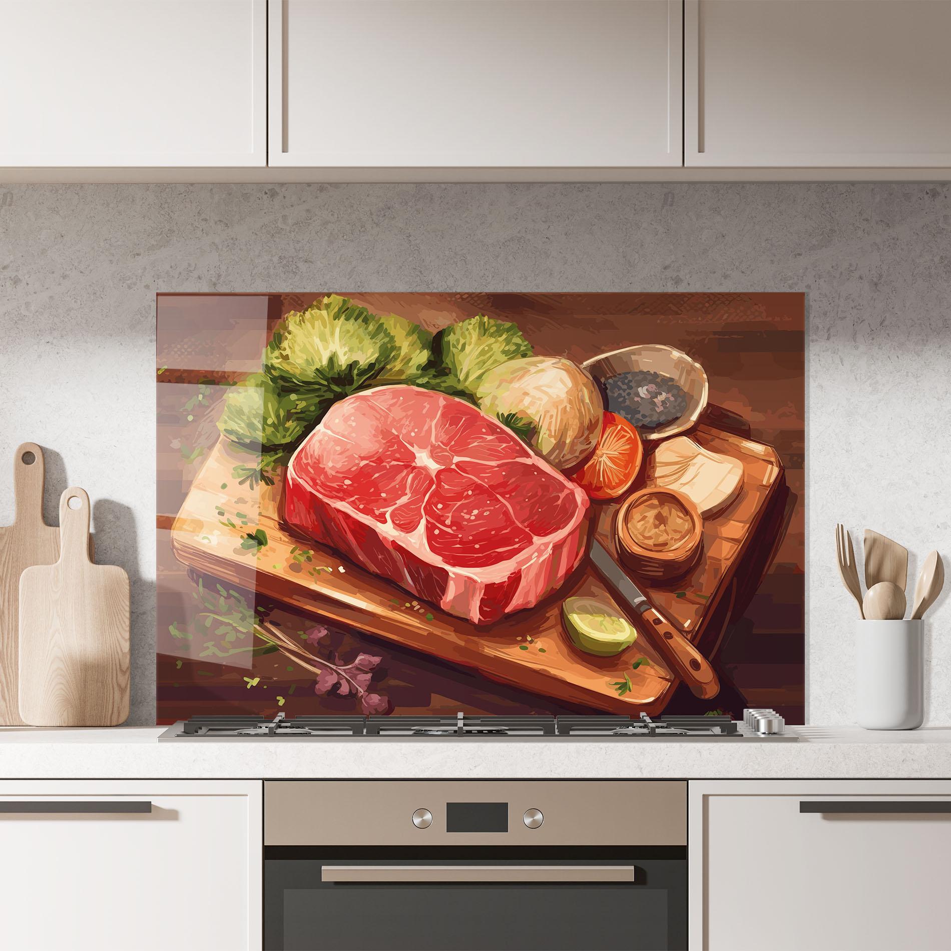 Стъклен панел за кухня Meat Preparing mockup 7