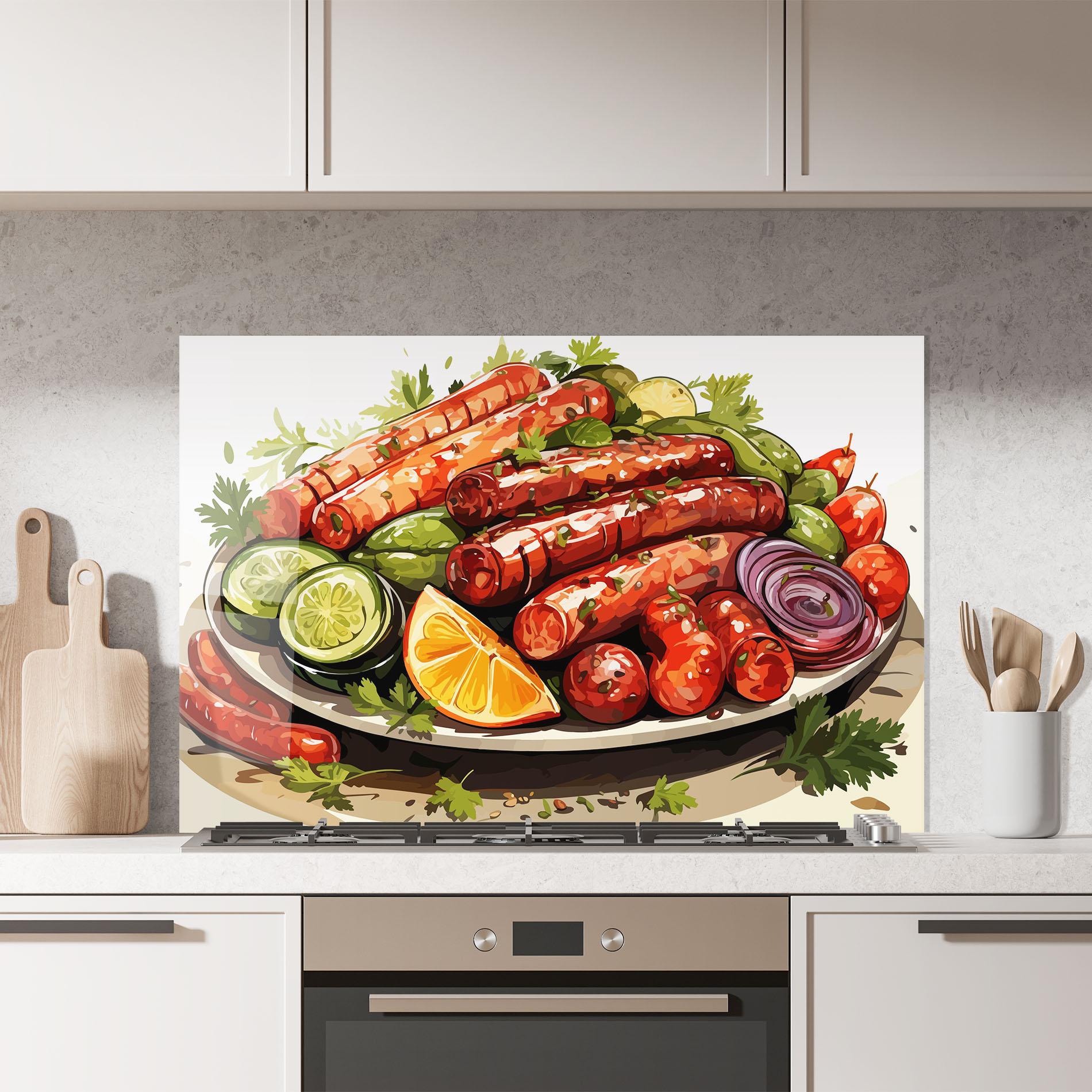 Стъклен панел за кухня Tasty Sousages mockup 7
