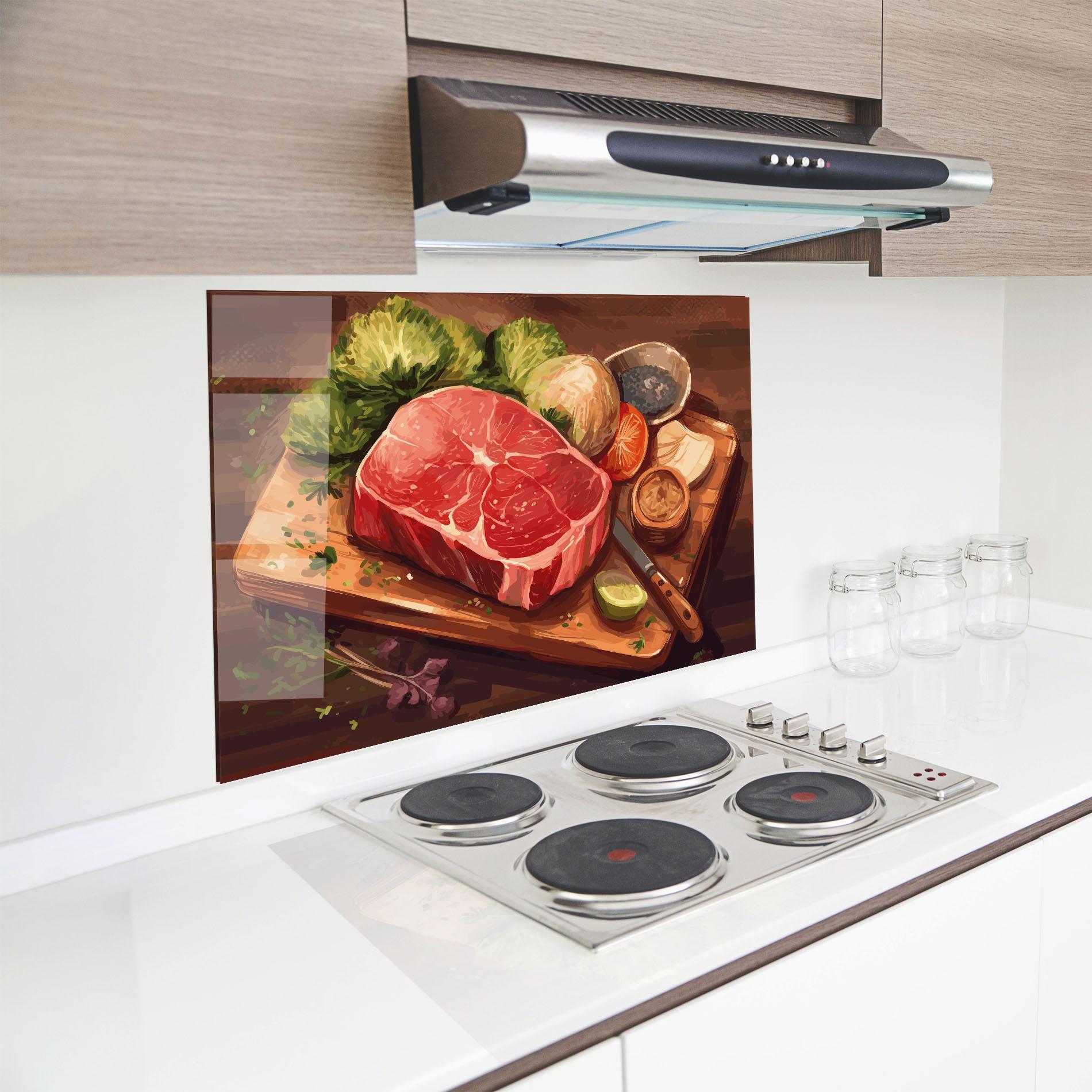 Стъклен панел за кухня Meat Preparing mockup 8