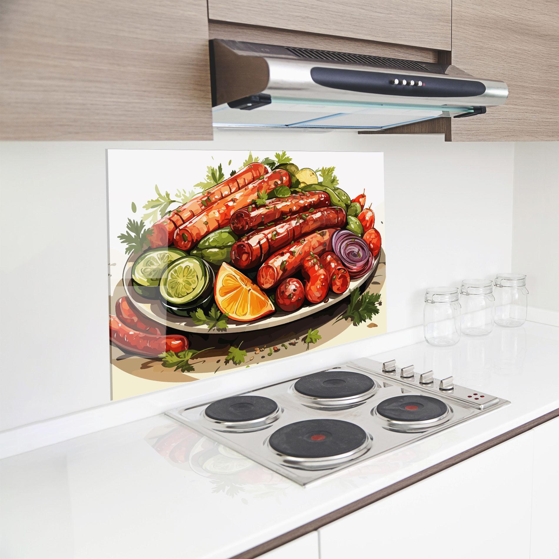 Стъклен панел за кухня Tasty Sousages mockup 8