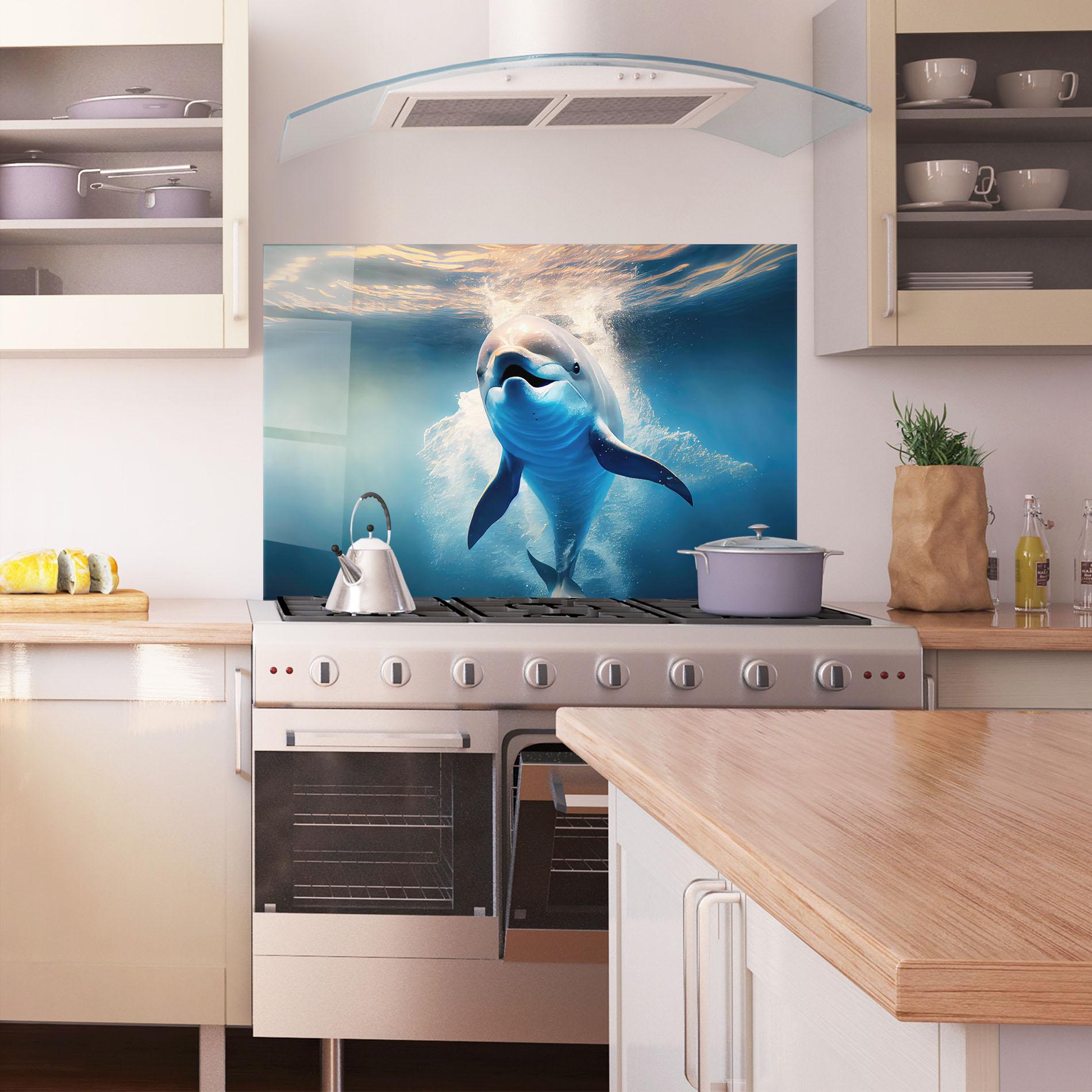 Стъклен панел за кухня Happy Dolphin mockup 1