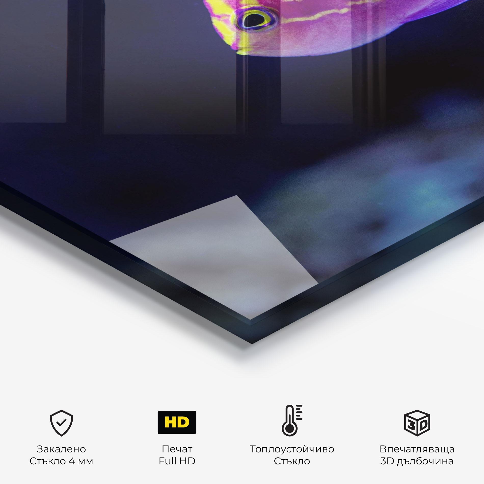 Стъклен панел за кухня Angry Pink Fish mockup 2