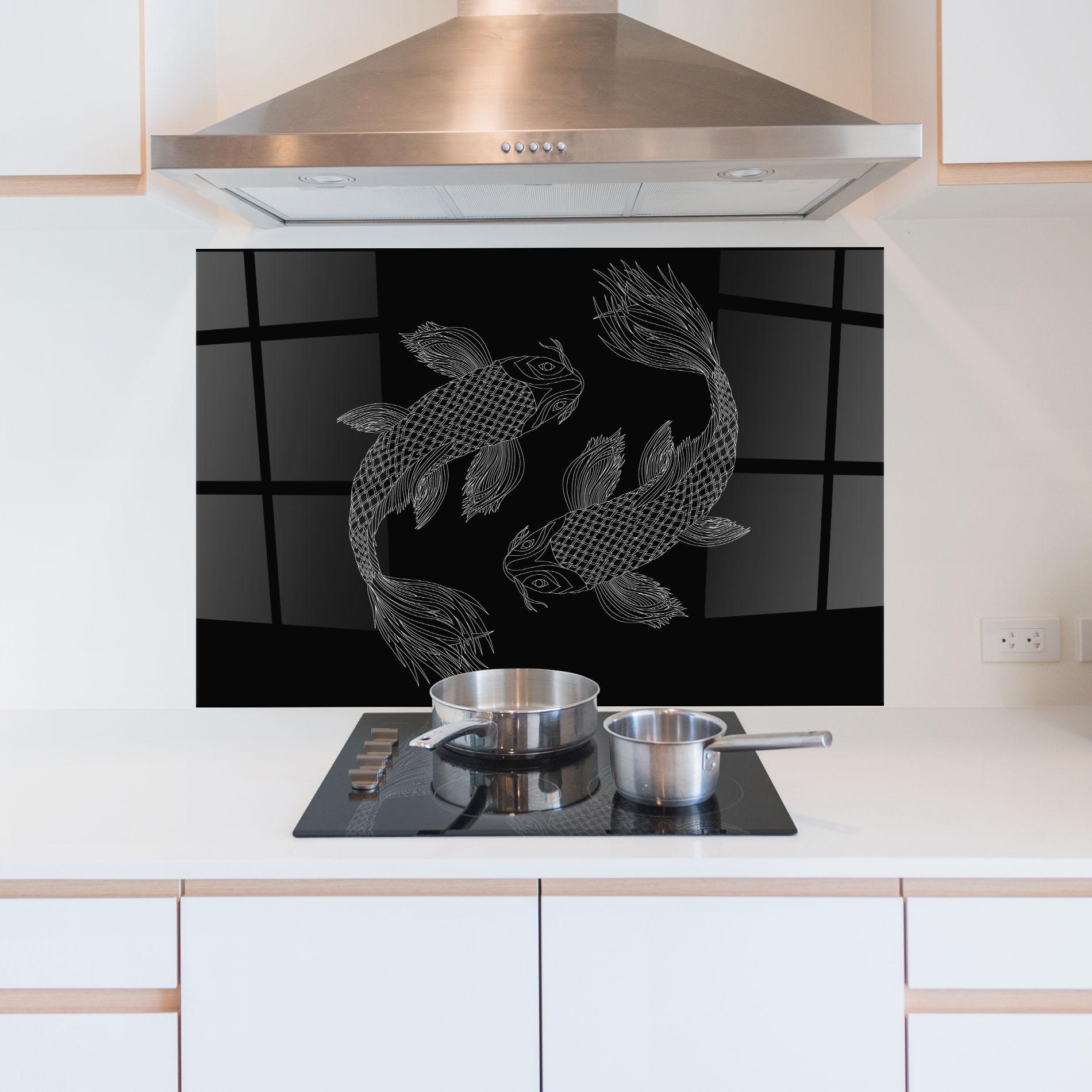 Стъклен панел за кухня Feng Shui Fish mockup 5