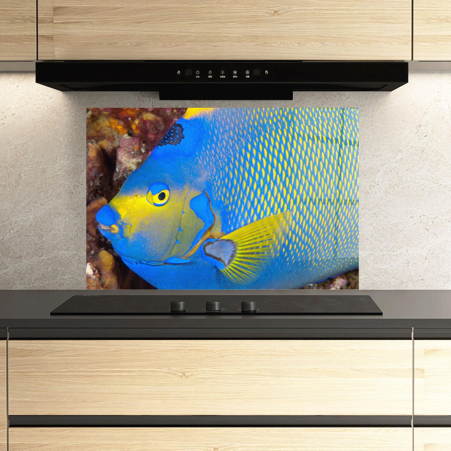 Стъклен панел за кухня Blue Yellow Fish mockup 3