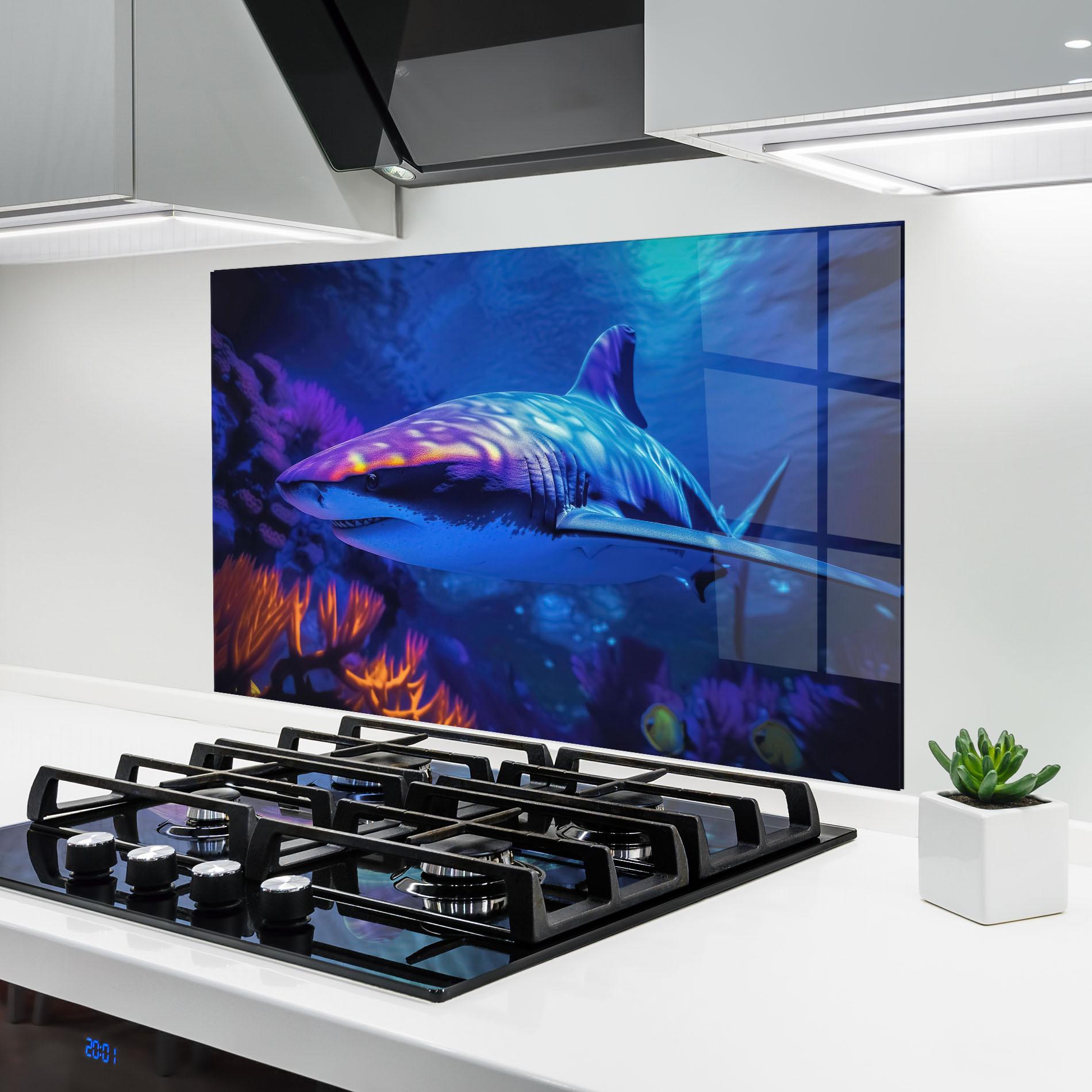 Стъклен панел за кухня Blue Light Shark mockup 6
