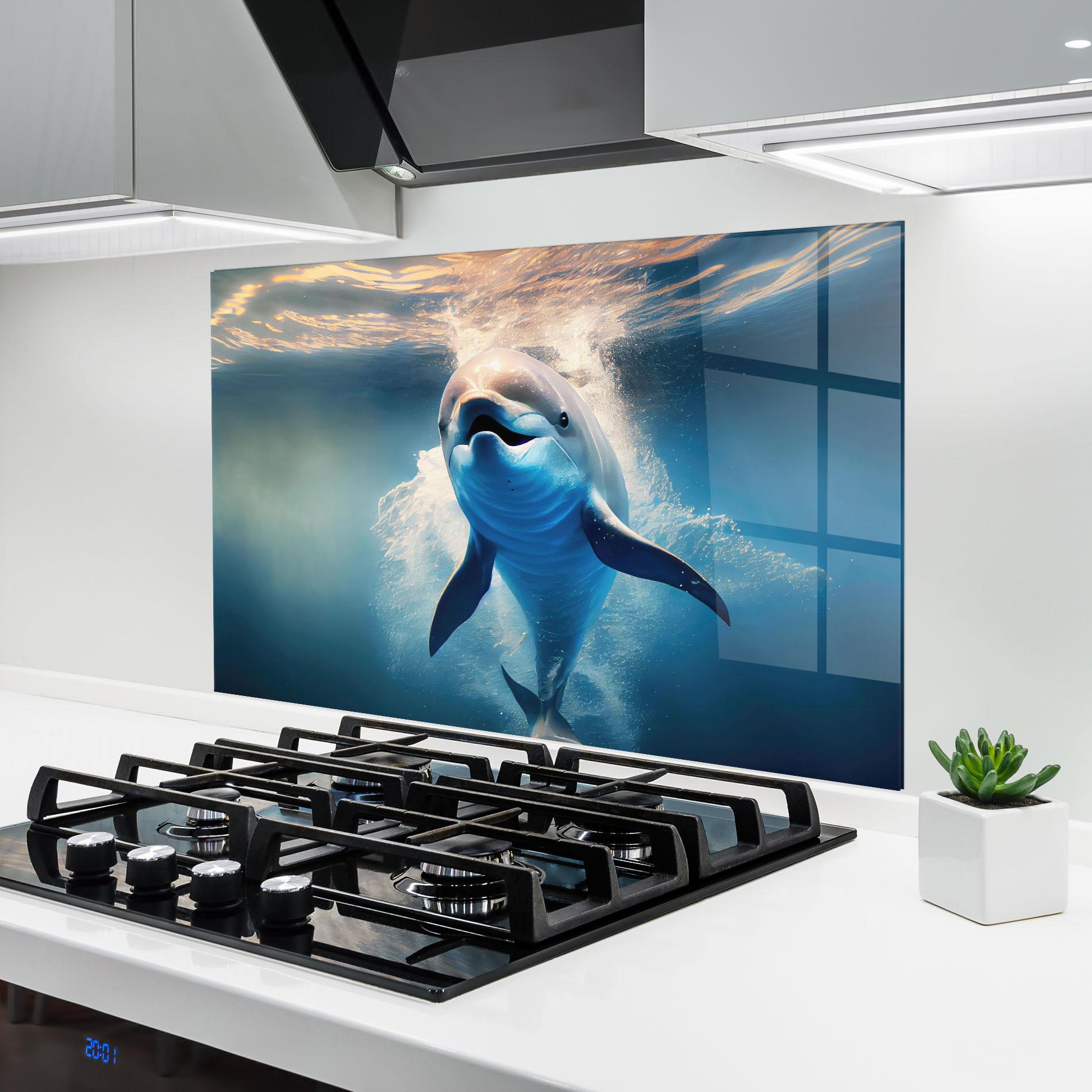 Стъклен панел за кухня Happy Dolphin mockup 6