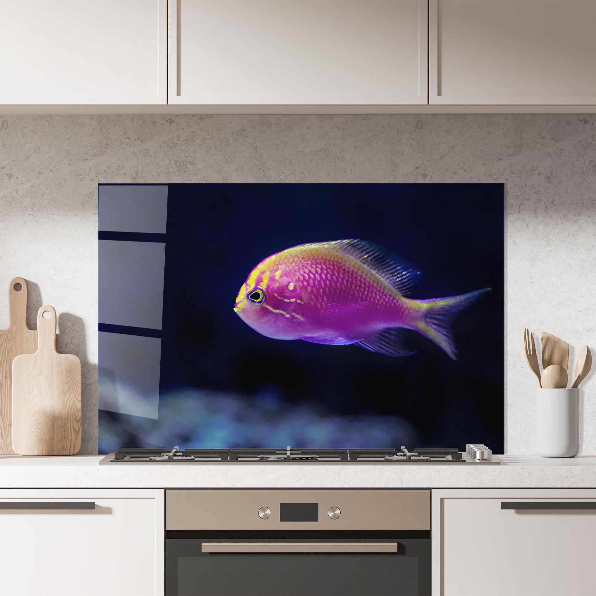 Стъклен панел за кухня Angry Pink Fish mockup 7