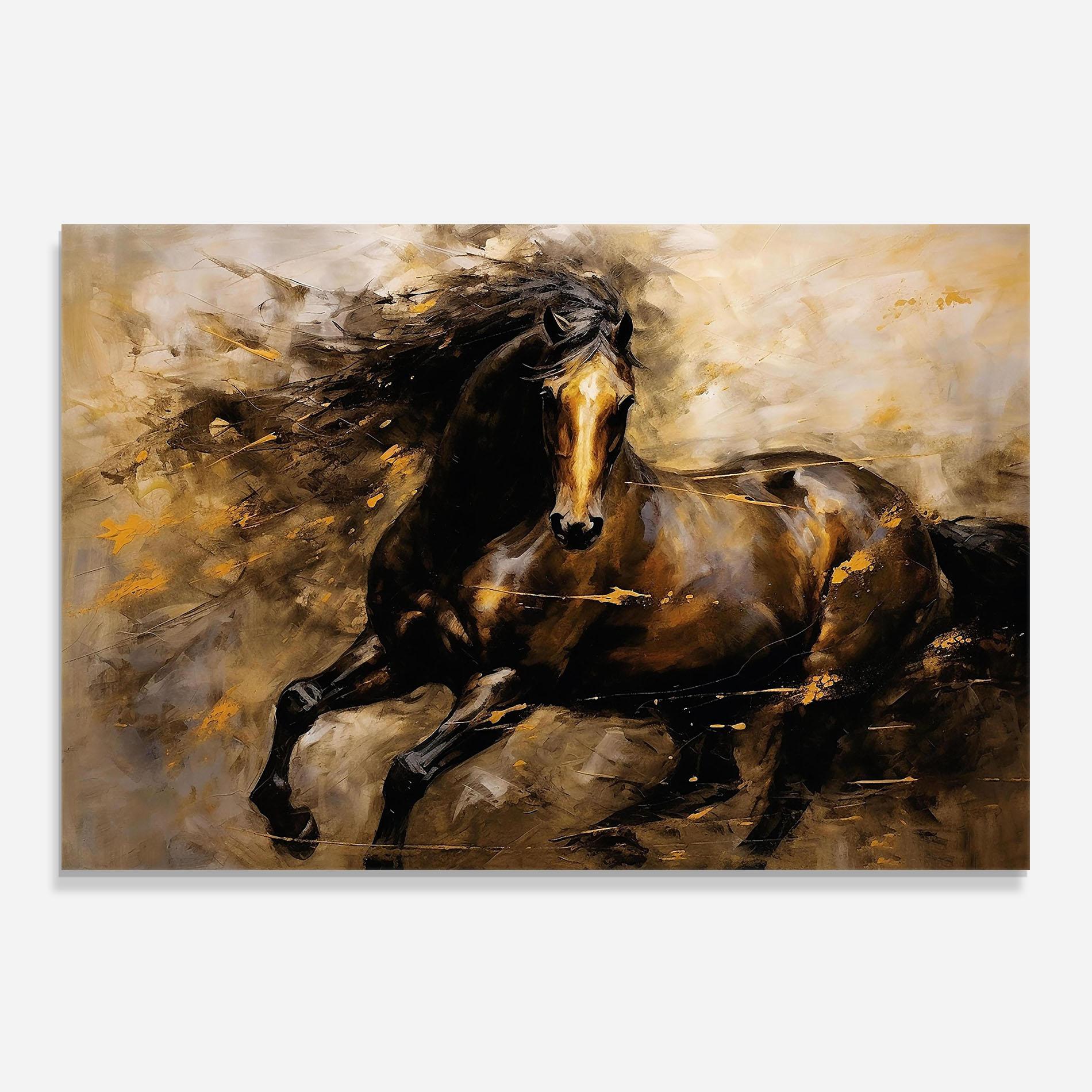 Стъклен панел за кухня Gold Brown Horse mockup 0